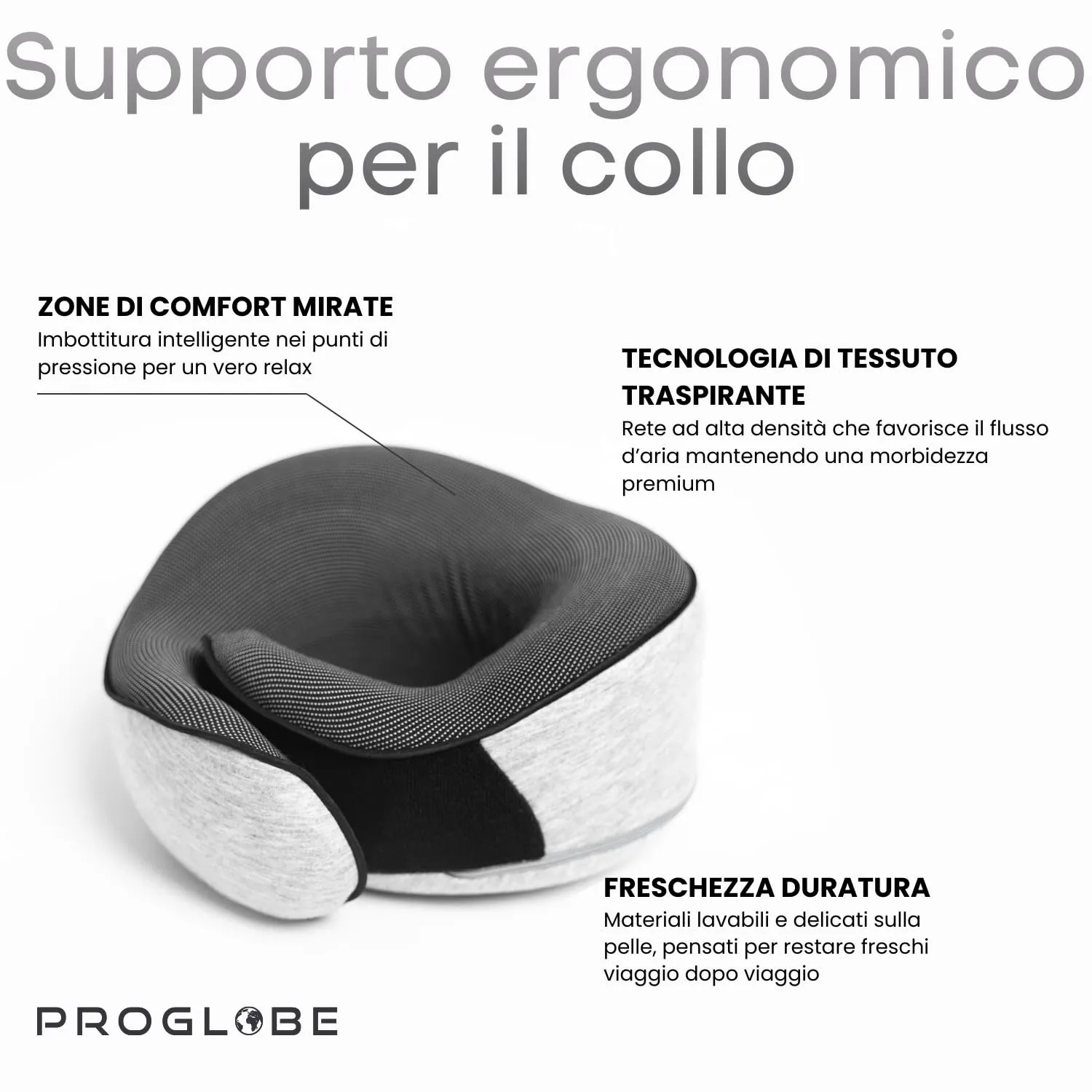 Proglobe Cuscino Cervicale da Viaggio in Memory Foam, Grigio - immagine 3