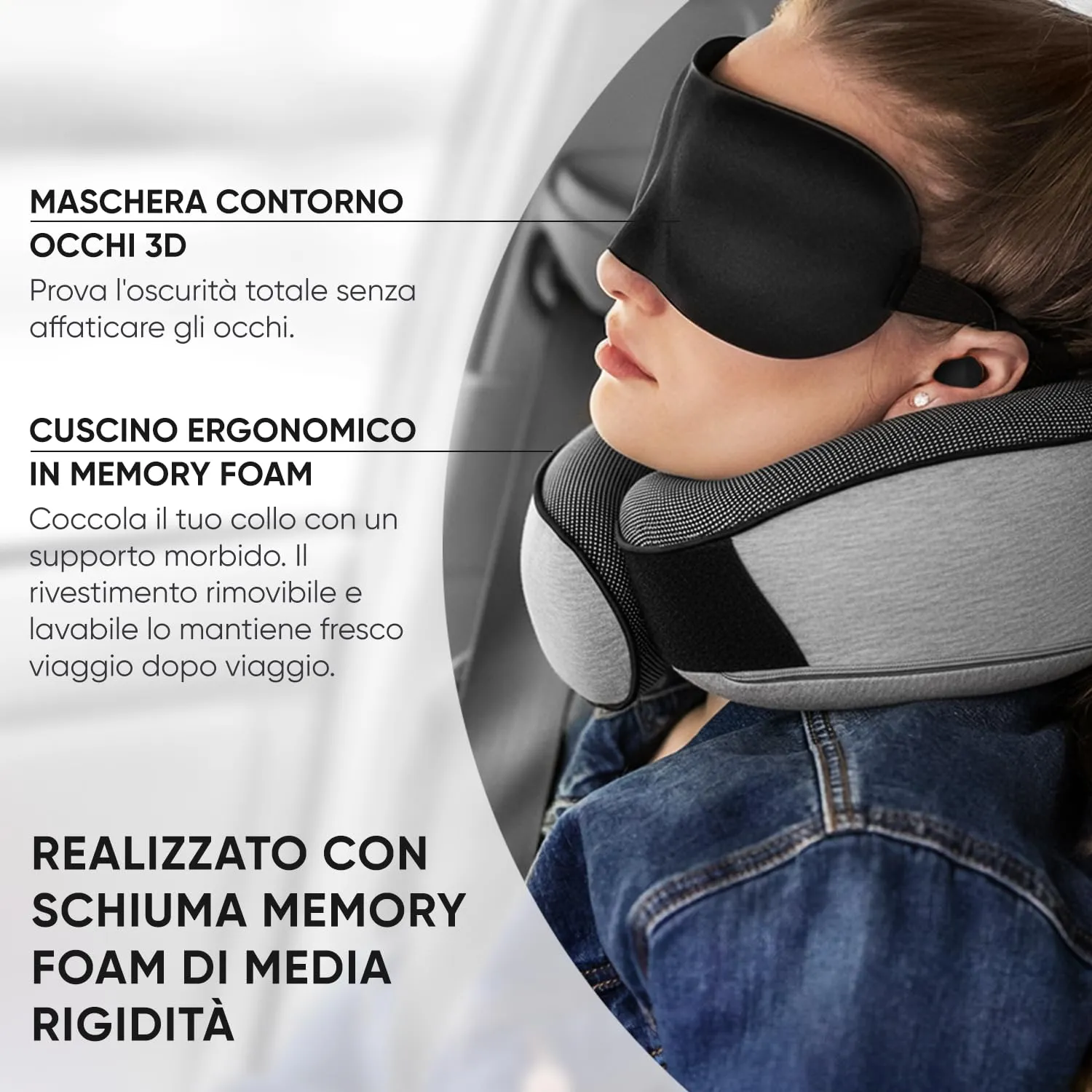 Proglobe Cuscino Cervicale da Viaggio in Memory Foam, Grigio - immagine 4