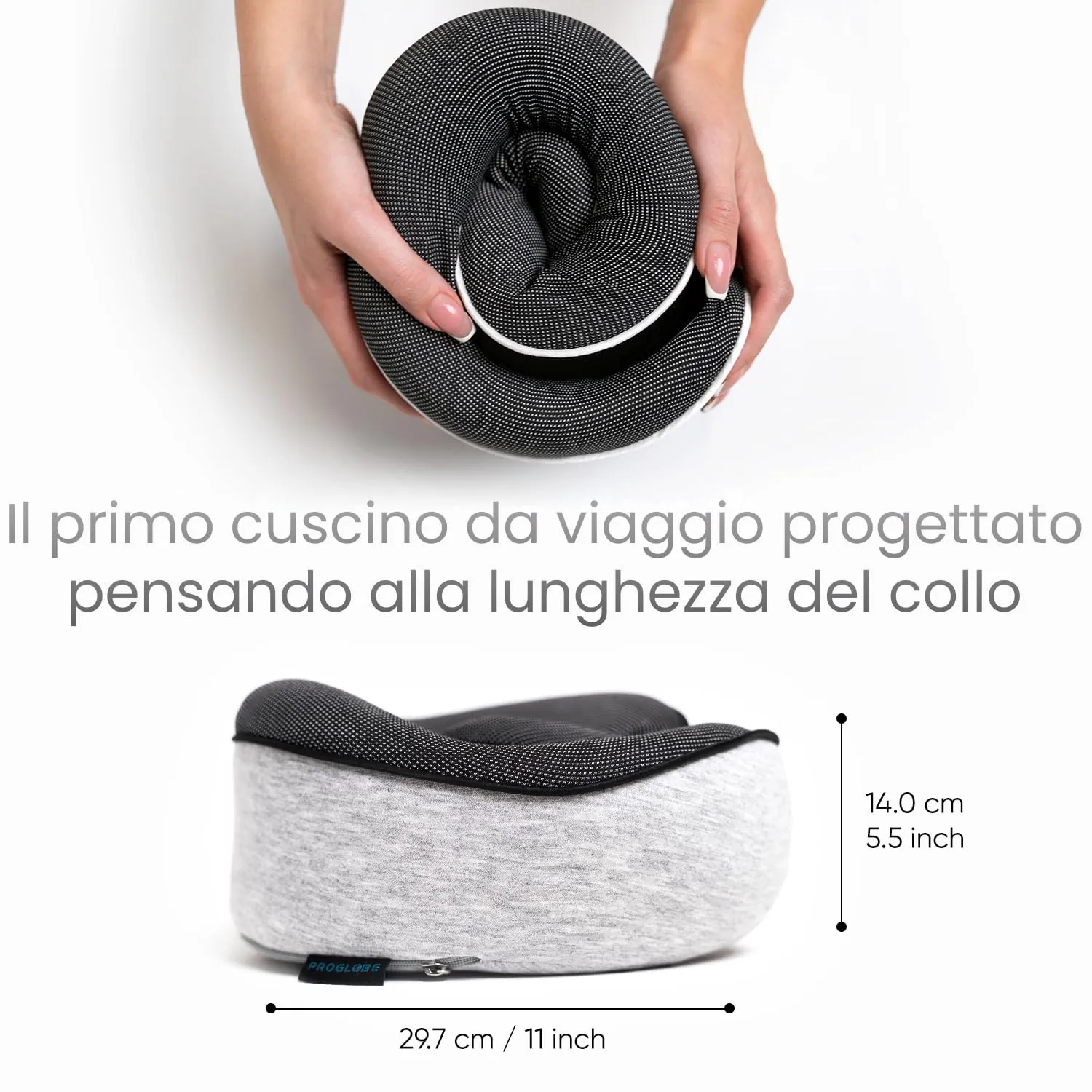 Proglobe Cuscino Cervicale da Viaggio in Memory Foam, Grigio - immagine 5