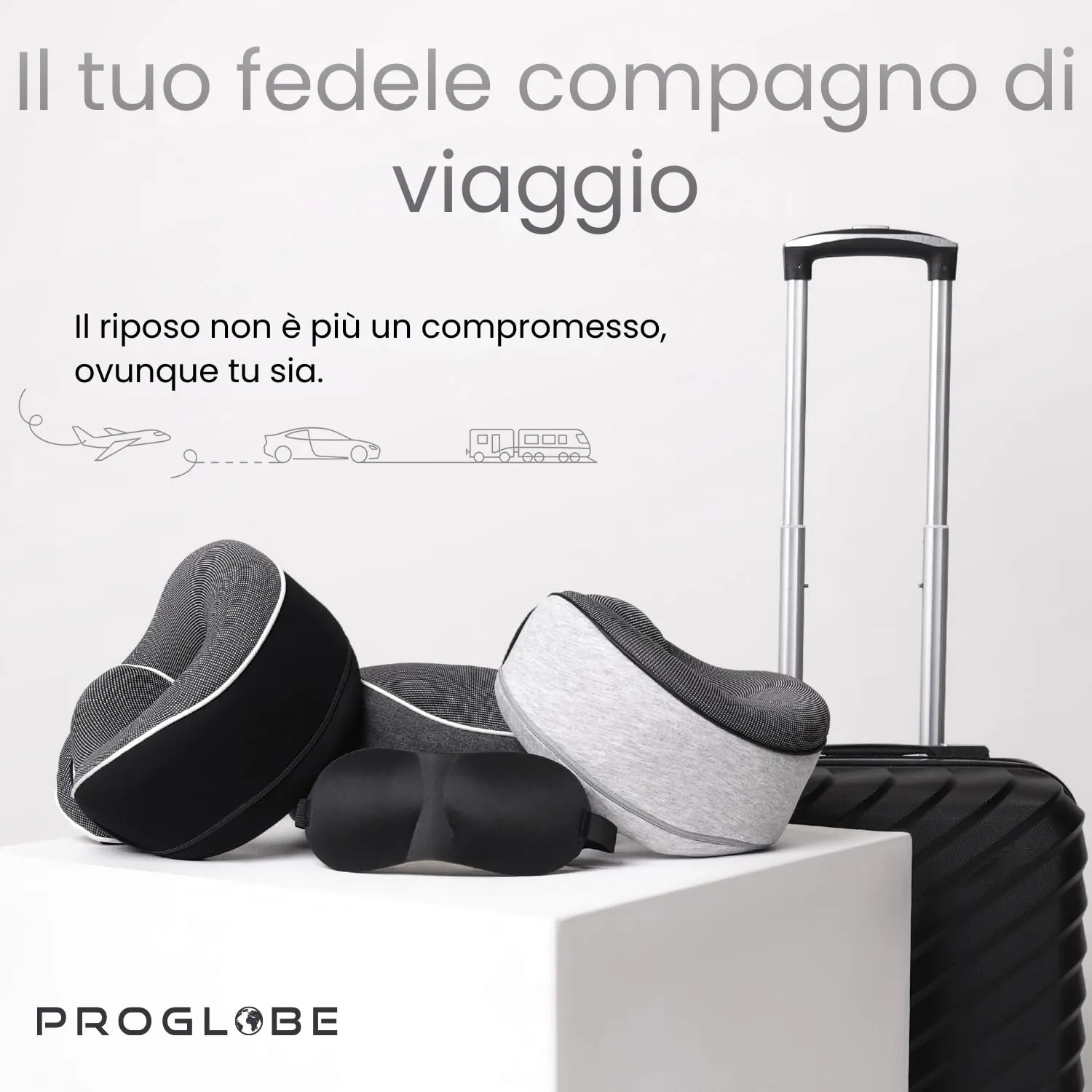 Proglobe Cuscino Cervicale da Viaggio in Memory Foam, Grigio - immagine 7