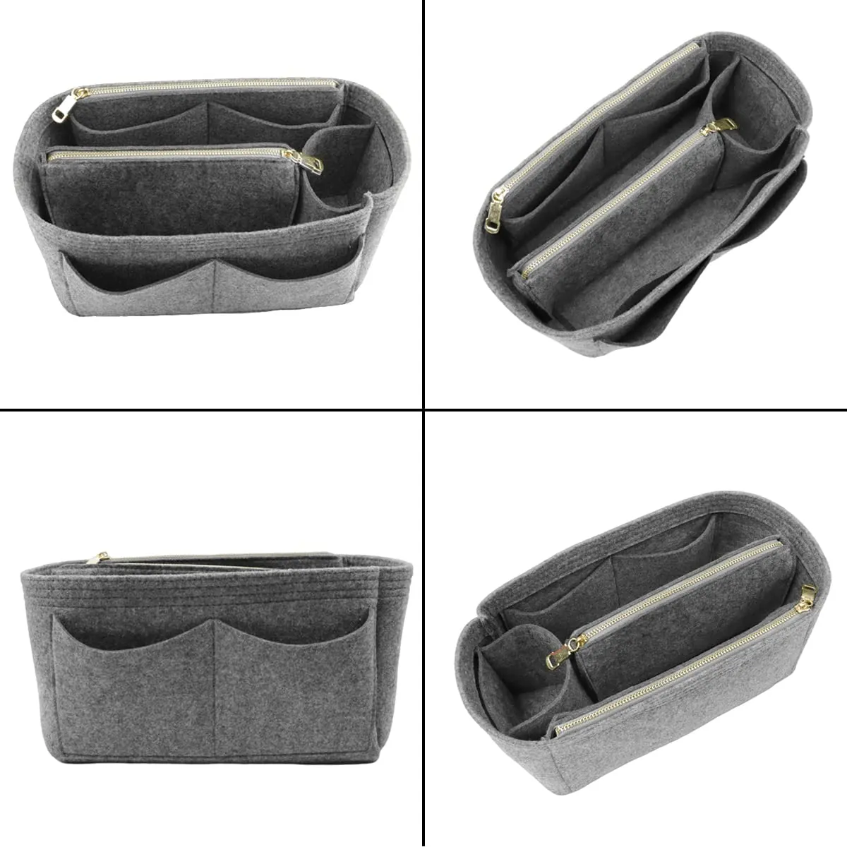 LEXSION Inserto organizer in feltro per borsa, con cerniera, B-grigio, grande - immagine 3