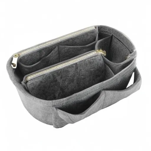 LEXSION Inserto organizer in feltro per borsa, con cerniera, B-grigio, grande - immagine 7