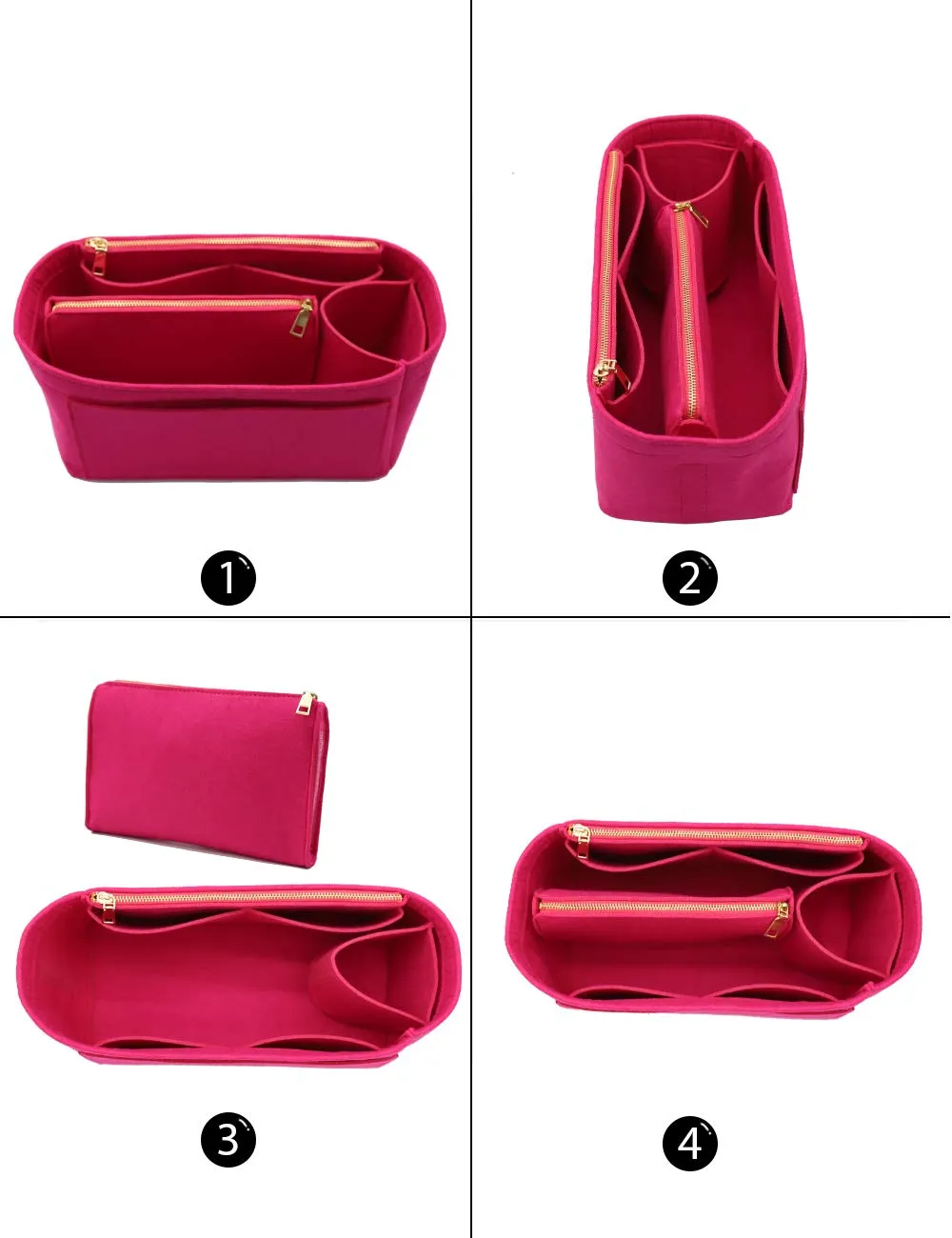 Organizer in feltro, adatto a borse Speedy e Neverfull, con cerniera, Rosso (B-rosy), Large - immagine 3