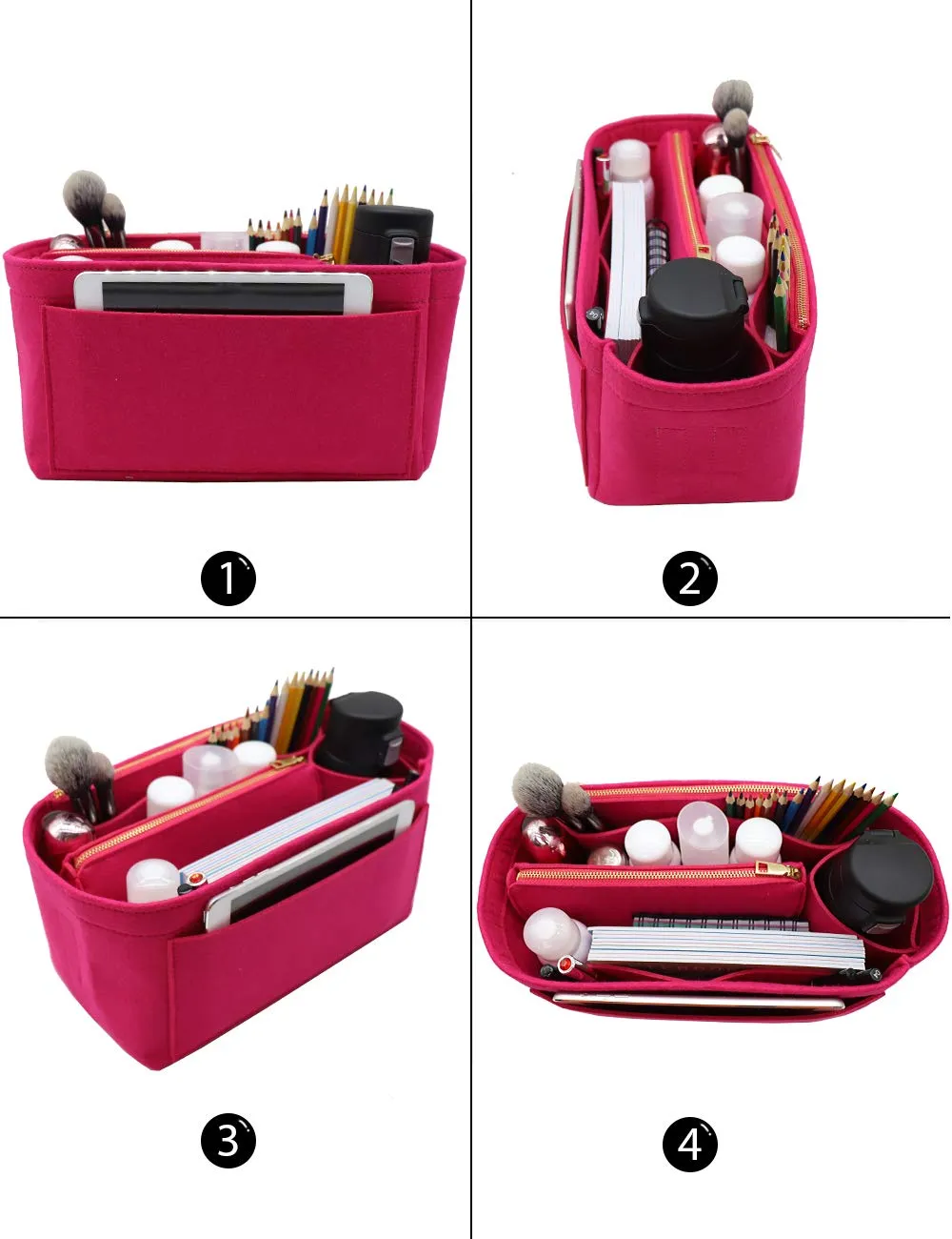 Organizer in feltro, adatto a borse Speedy e Neverfull, con cerniera, Rosso (B-rosy), Large - immagine 4