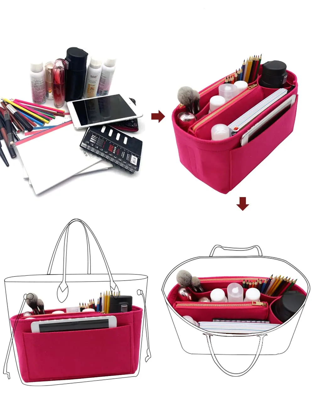 LEXSION, Organizer per borse in feltro, con cerniera, adatto per borse tote Speedy, Neverful, PM, MM, Slender Large - immagine 6