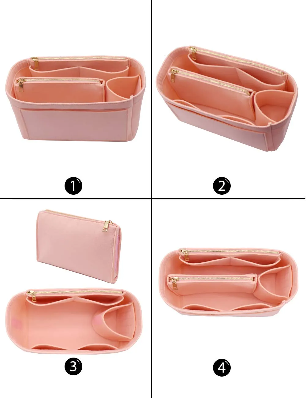 Organizer in feltro, adatto a borse Speedy e Neverfull, con cerniera, Rosa (B-pink), Medium - immagine 3