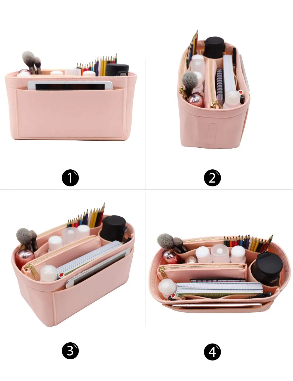 Organizer in feltro, adatto a borse Speedy e Neverfull, con cerniera, Rosa (B-pink), Medium - immagine 4
