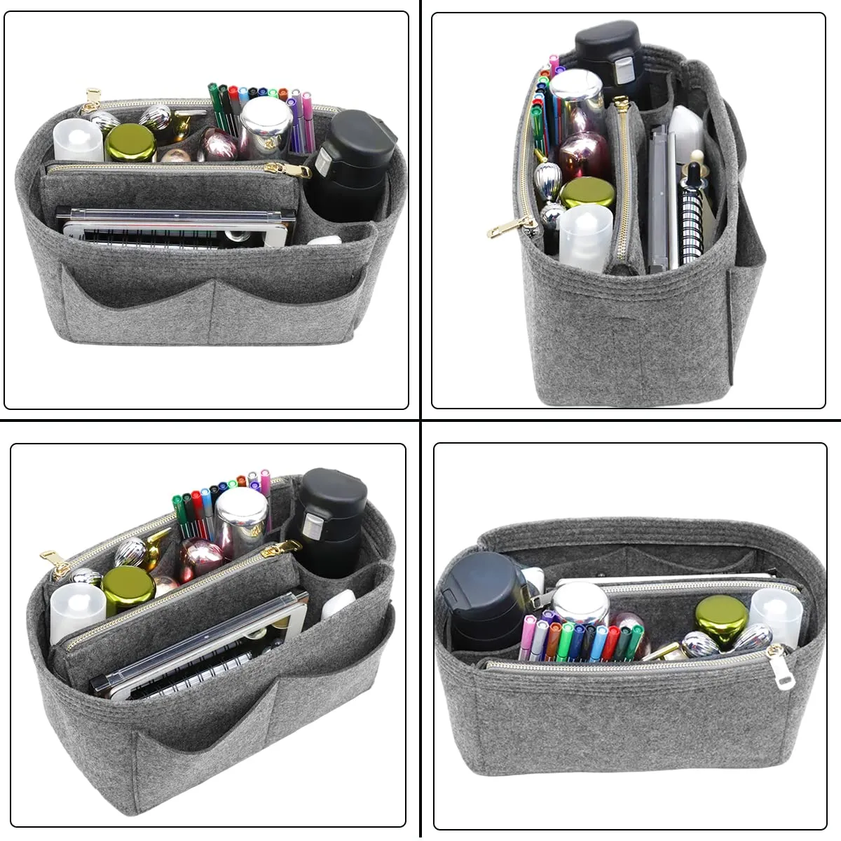 LEXSION Inserto organizer per borsa in feltro con cerniera, borsa tote Shaper Fit Speedy Neverful PM MM, 2-grigio, sottile grande - immagine 5