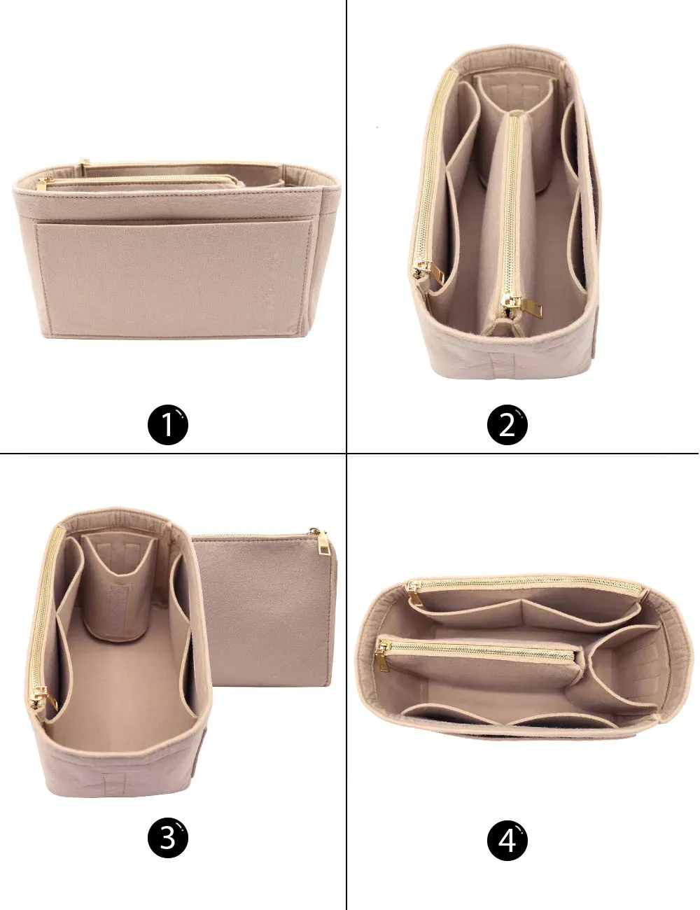 LEXSION Inserto organizer per borsa in feltro con cerniera, borsa tote Shaper Fit Speedy Neverful PM MM, 2-beige, sottile grande - immagine 3