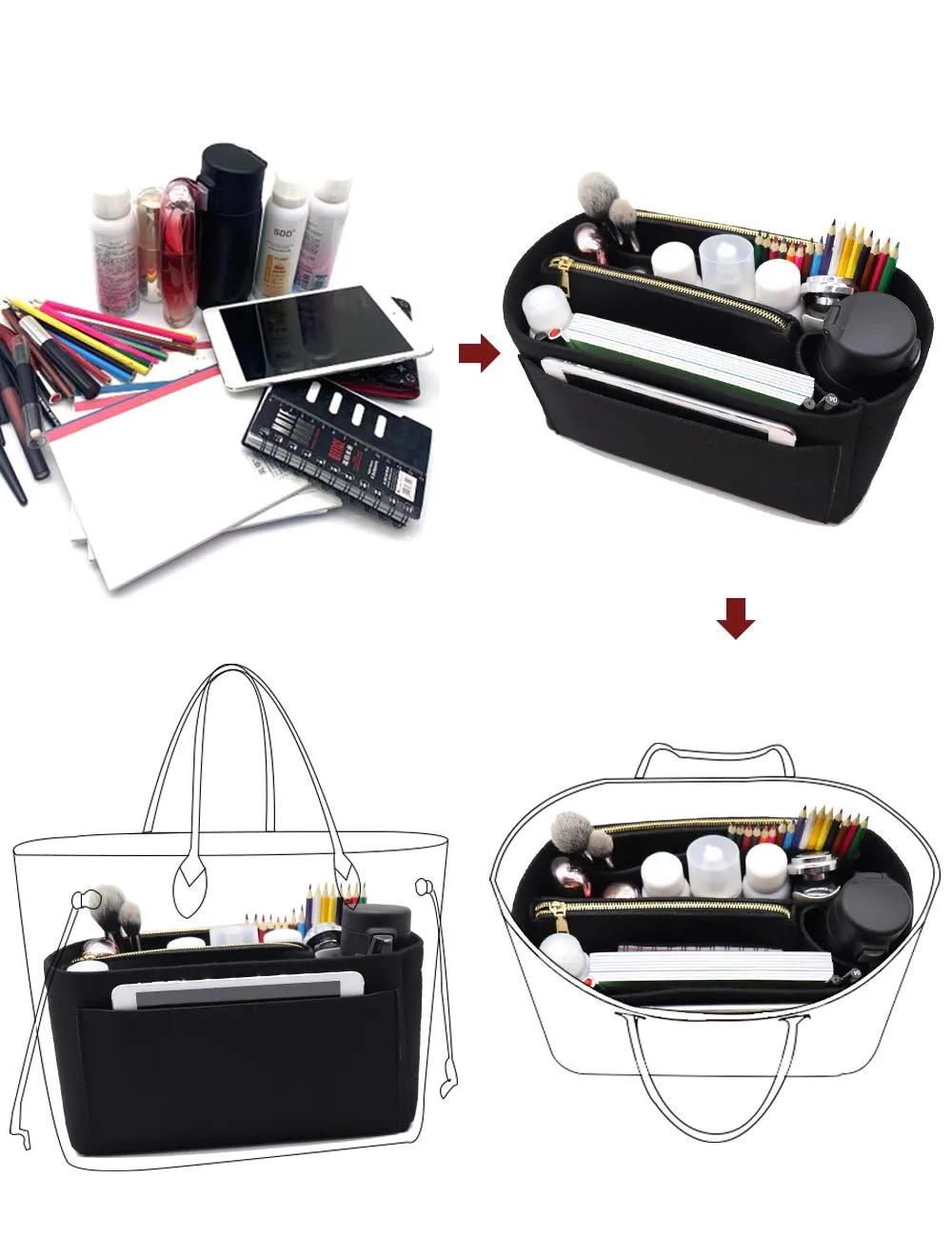 LEXSION, Organizer per borse in feltro, con cerniera, adatto per borse tote Speedy, Neverful, PM, MM, Medium - immagine 6