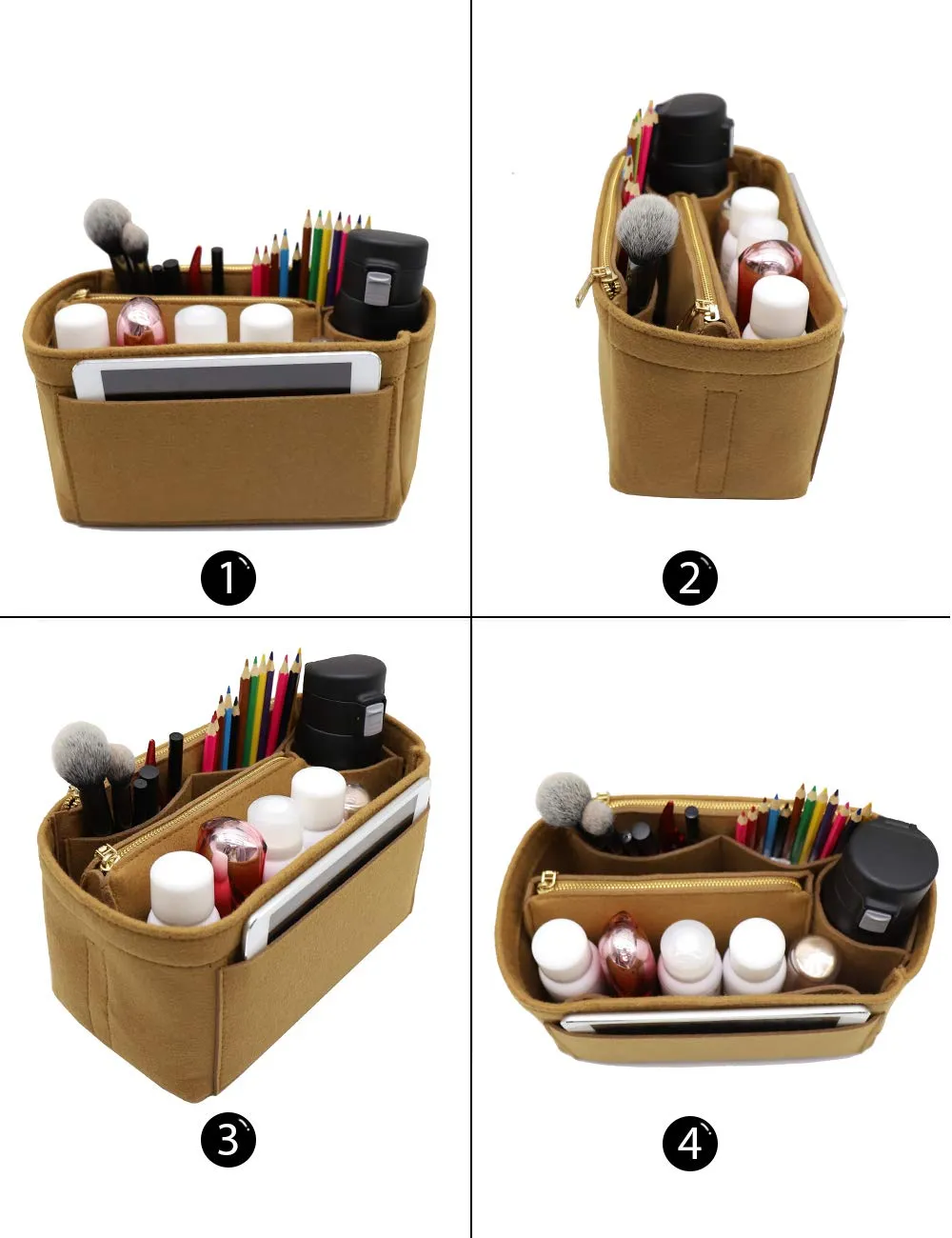LEXSION Inserto organizer in feltro con cerniera, marrone chiaro, grande - immagine 5