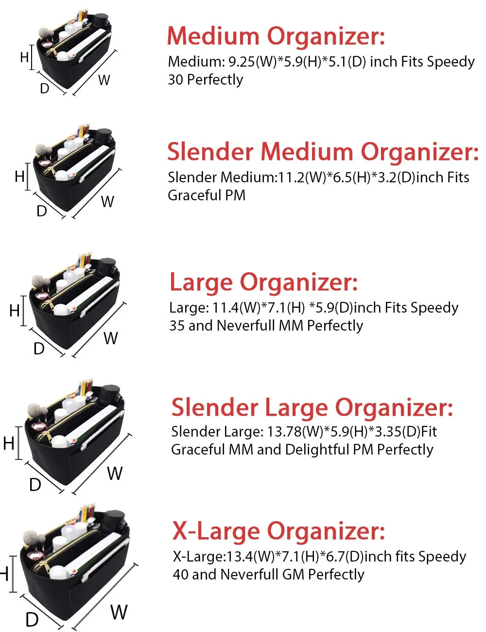 LEXSION Organizer per borsetta, organizer in feltro per LV Speedy, Neverful, Tote, borsetta, Shaper 8023 nero, L, 2-nero, L - immagine 2