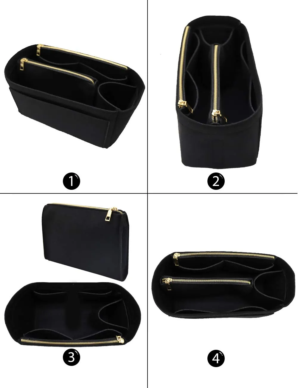 LEXSION Organizer per borsetta, organizer in feltro per LV Speedy, Neverful, Tote, borsetta, Shaper 8023 nero, L, 2-nero, L - immagine 4