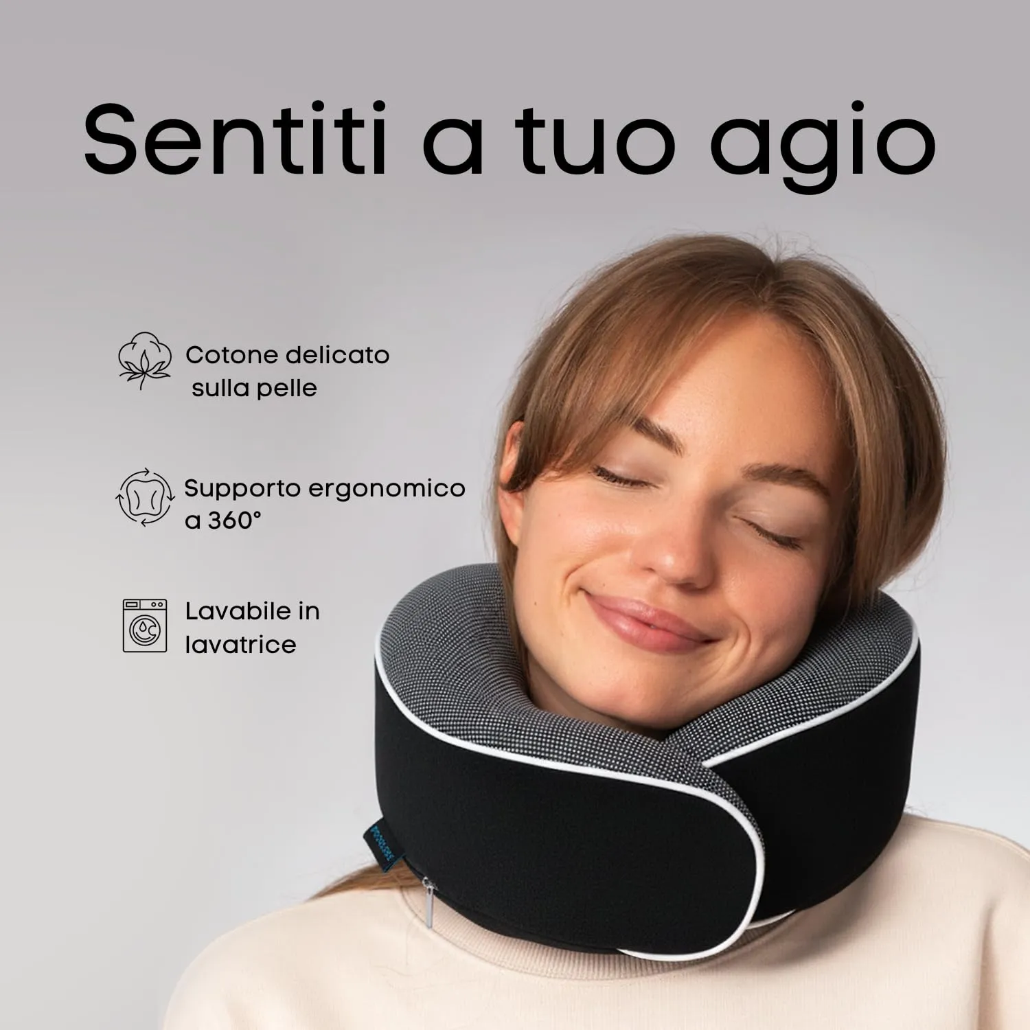 Proglobe Cuscino Cervicale da Viaggio in Memory Foam, Nero - immagine 2