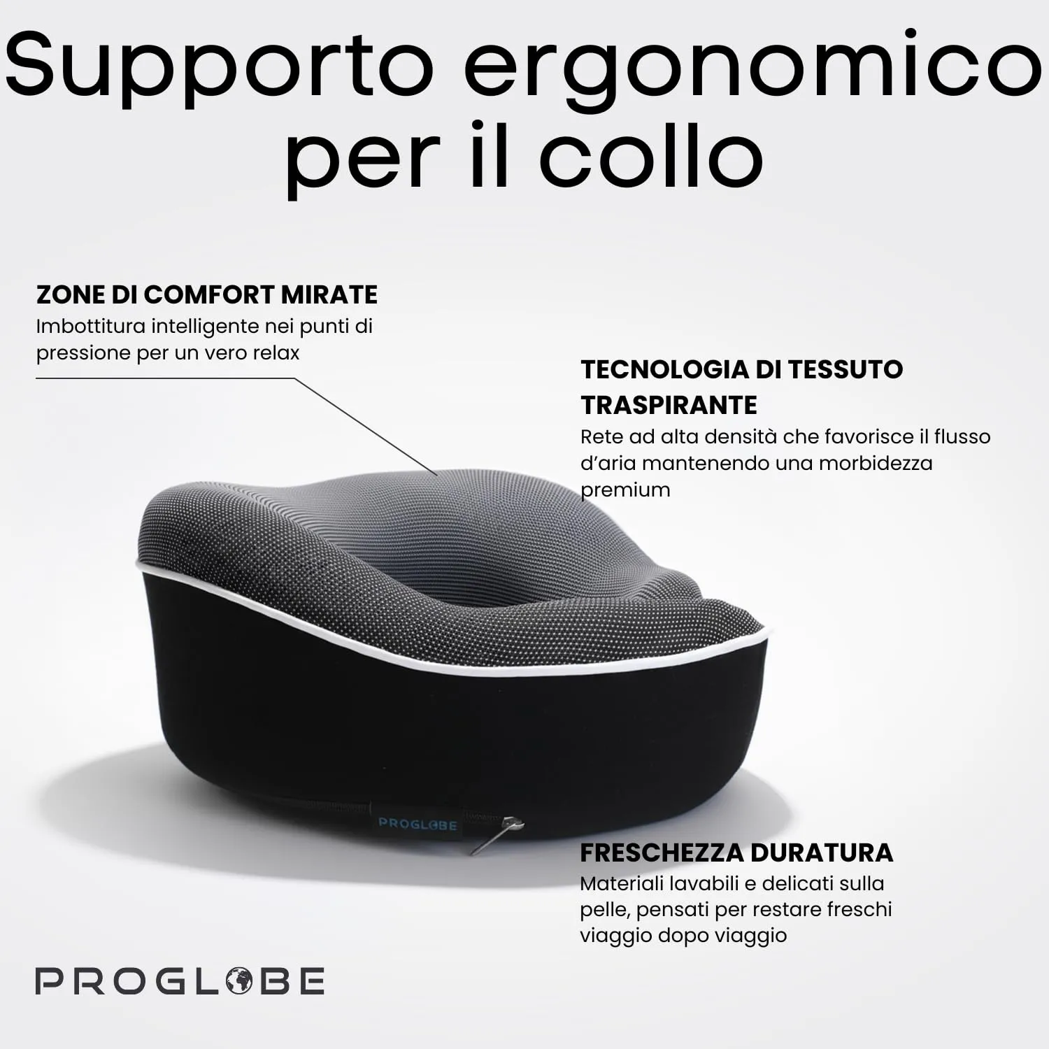 Proglobe Cuscino Cervicale da Viaggio in Memory Foam, Nero - immagine 3