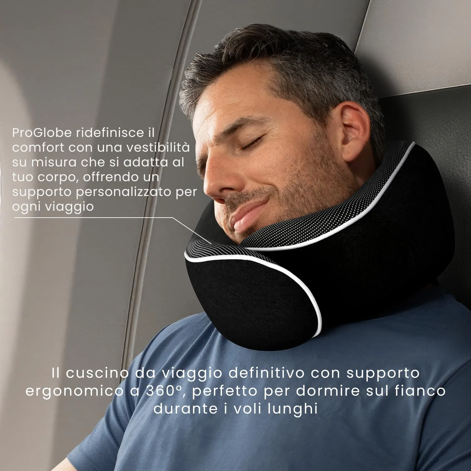 Proglobe Cuscino Cervicale da Viaggio in Memory Foam, Nero - immagine 6
