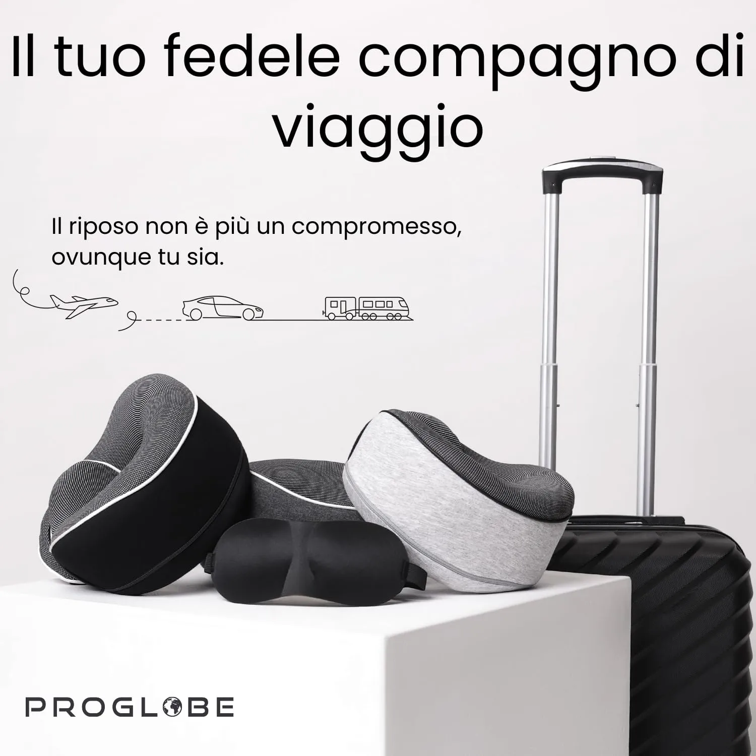 Proglobe Cuscino Cervicale da Viaggio in Memory Foam, Nero - immagine 7