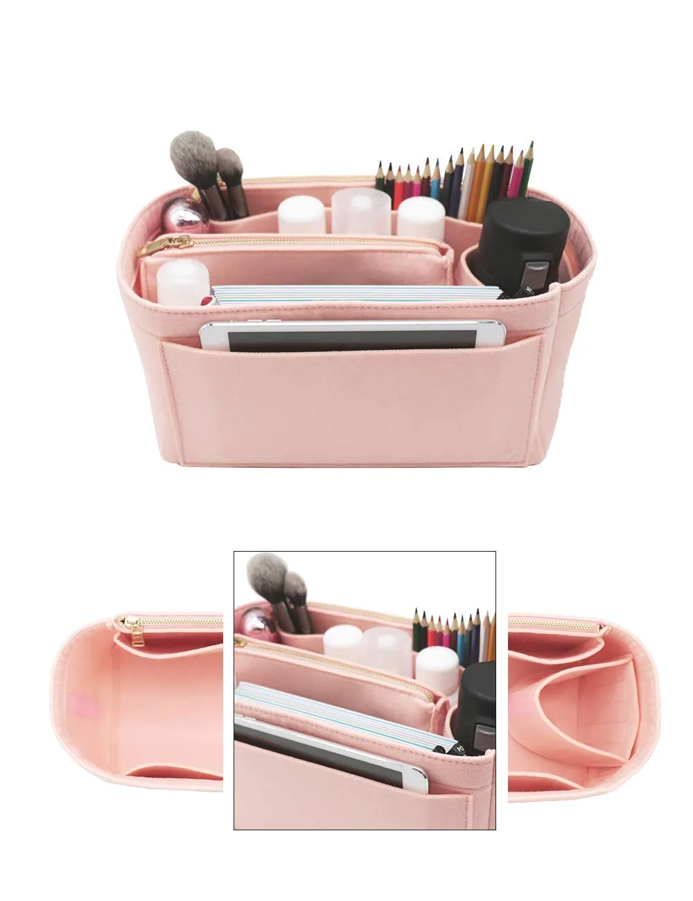 LEXSION Organizer per borsetta, in feltro, inserto, borsa con cerniera, con portafoglio, portabottiglie, 8023 rosa L2 - immagine 5