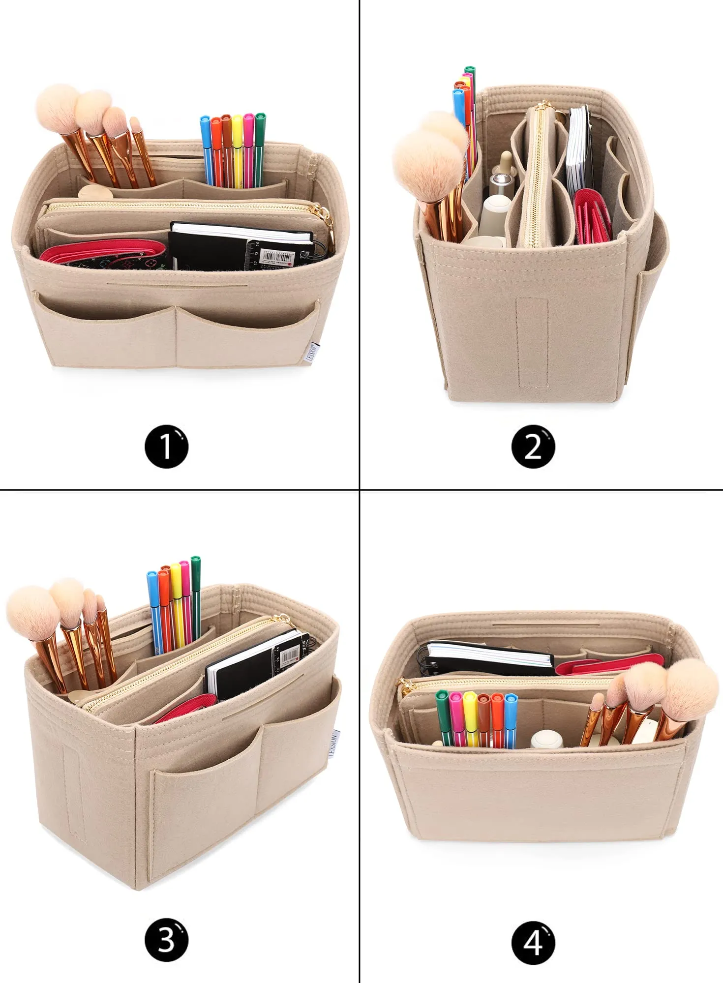 Feltro Borsa Organizer Inserto con cerniera Borsa Tote Shaper Fit Speedy Neverfull MM GM, Beige, Small - immagine 5