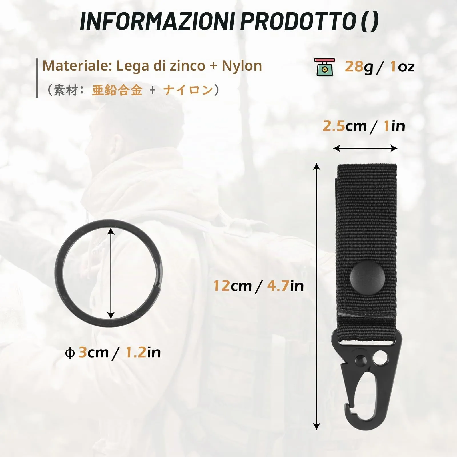 TRIWONDER Portachiavi da Cinturone Tattico con Moschettone, Gancio Portachiavi Militare in Nylon per Caccia Escursioni Polizia e Guardia Giurata (A - Nero - 2 Pezzi) - immagine 2