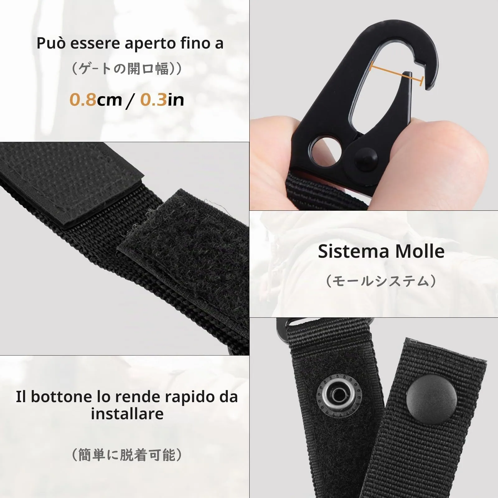 TRIWONDER Portachiavi da Cinturone Tattico con Moschettone, Gancio Portachiavi Militare in Nylon per Caccia Escursioni Polizia e Guardia Giurata (A - Nero - 2 Pezzi) - immagine 4