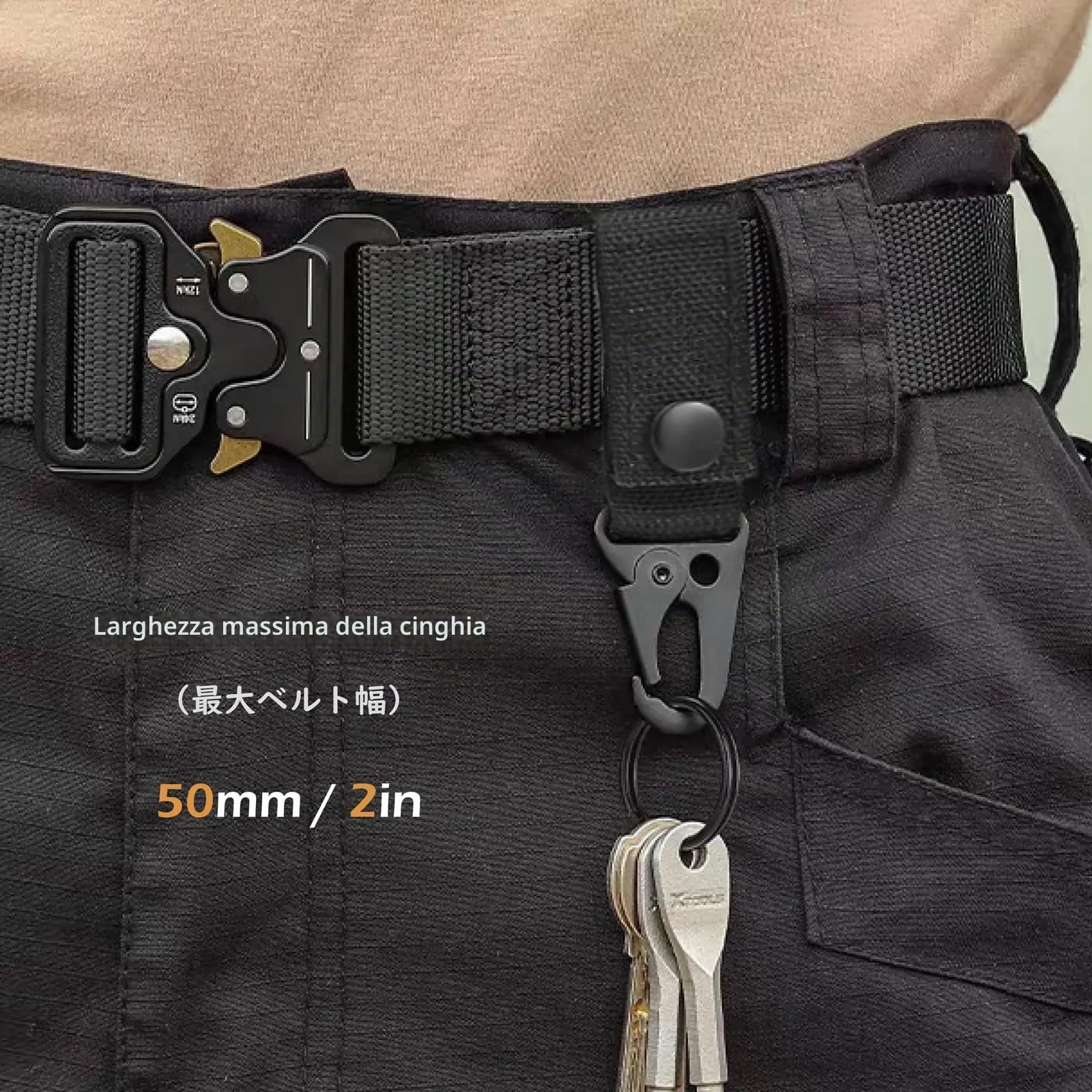 TRIWONDER Portachiavi da Cinturone Tattico con Moschettone, Gancio Portachiavi Militare in Nylon per Caccia Escursioni Polizia e Guardia Giurata (A - Nero - 2 Pezzi) - immagine 5