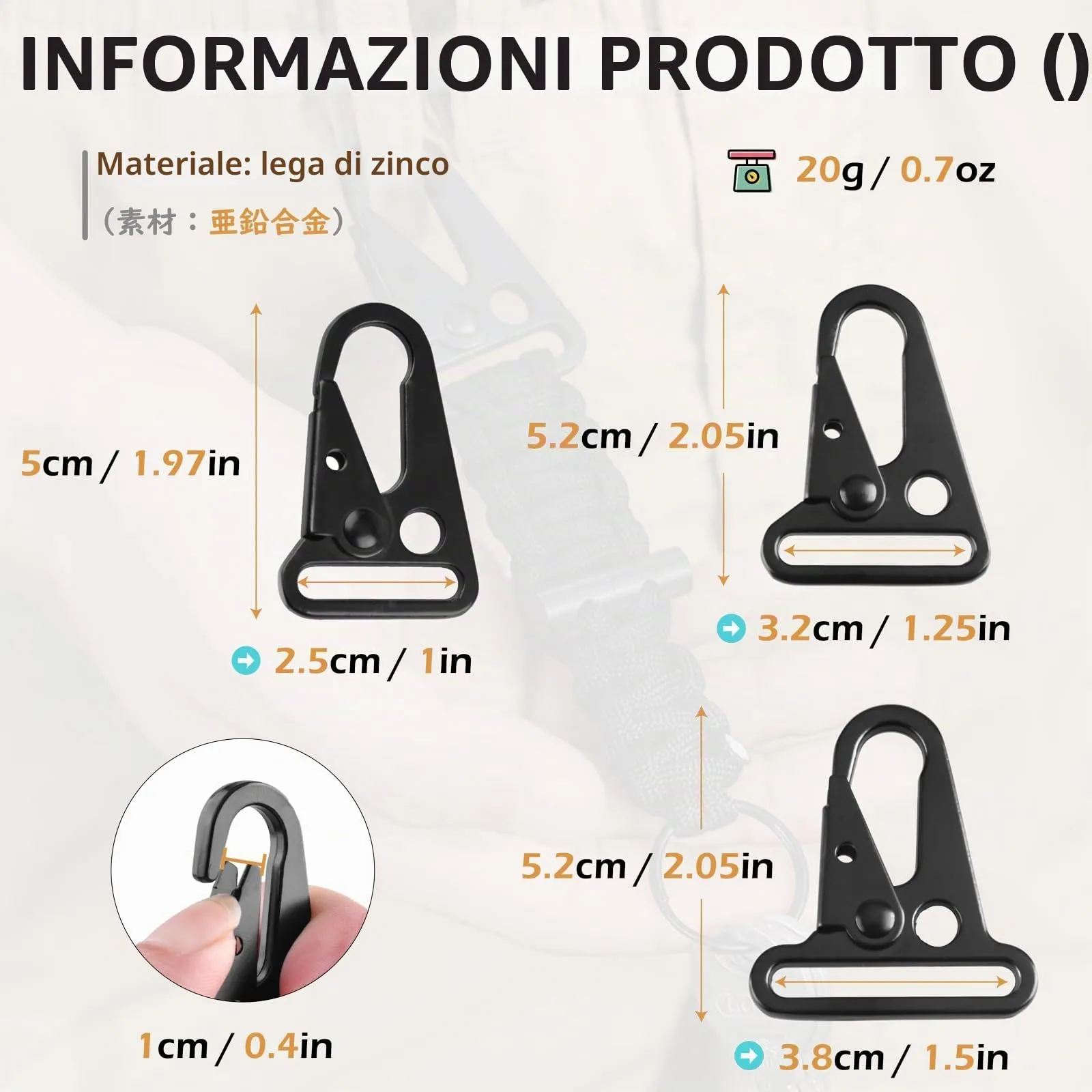 TRIWONDER Portachiavi da Cinturone Tattico con Moschettone, Gancio Portachiavi Militare in Nylon per Caccia Escursioni Polizia e Guardia Giurata (D - Ganci (25mm) - 12 Pezzi) - immagine 2