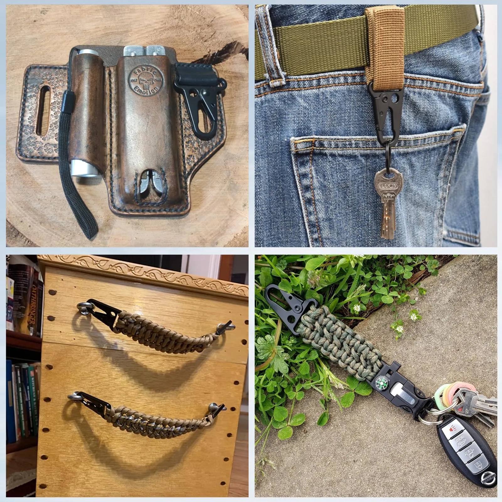 TRIWONDER Portachiavi da Cinturone Tattico con Moschettone, Gancio Portachiavi Militare in Nylon per Caccia Escursioni Polizia e Guardia Giurata (D - Ganci (25mm) - 12 Pezzi) - immagine 7
