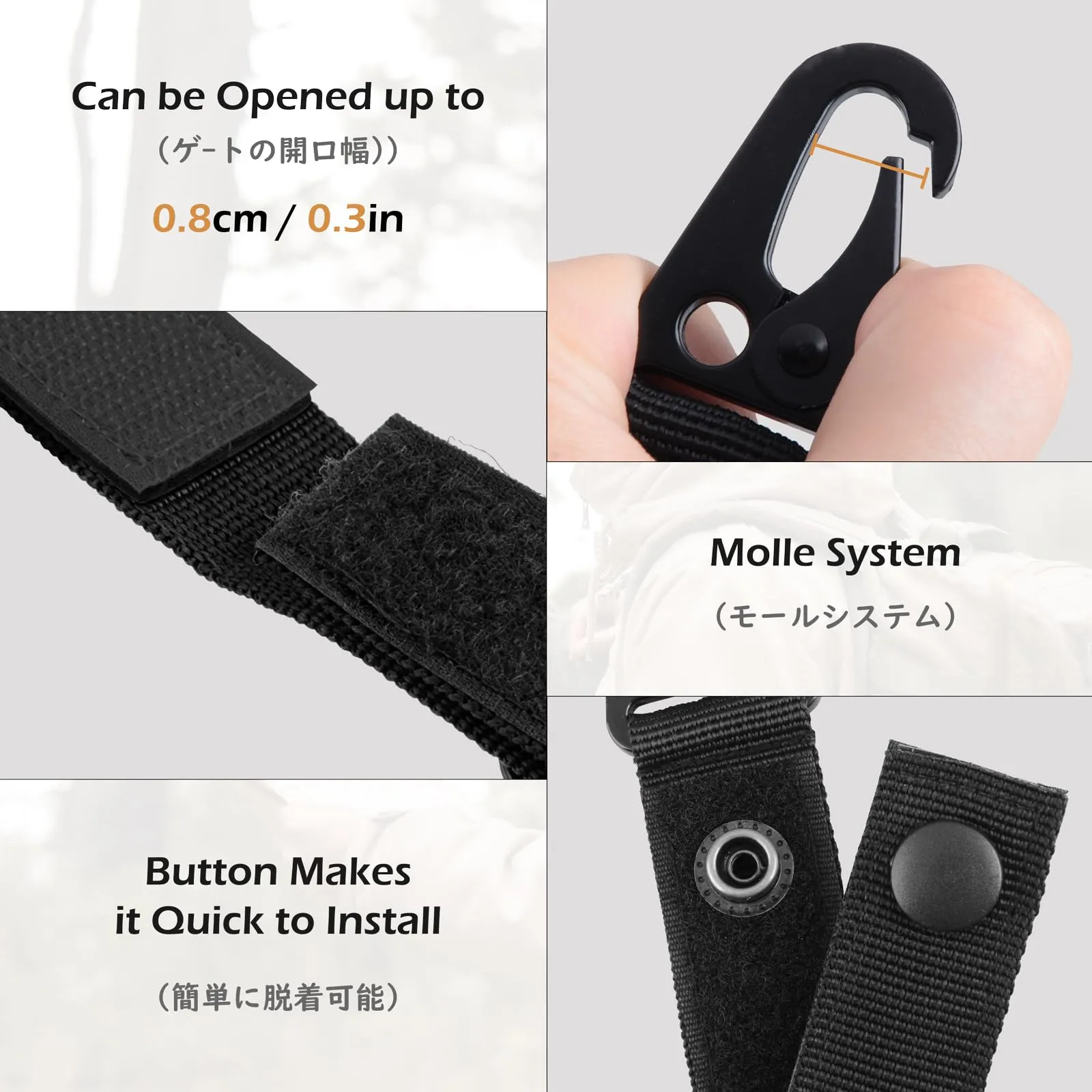 TRIWONDER Portachiavi da Cinturone Tattico con Moschettone, Gancio Portachiavi Militare in Nylon per Caccia Escursioni Polizia e Guardia Giurata (A - Cachi - 4 Pezzi) - immagine 4