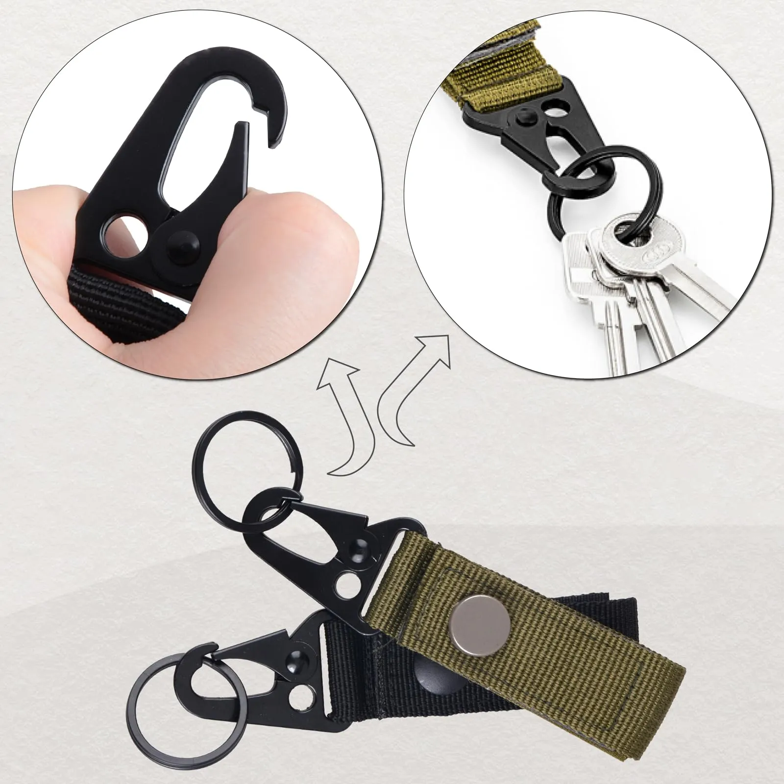 TRIWONDER Portachiavi da Cinturone Tattico con Moschettone, Gancio Portachiavi Militare in Nylon per Caccia Escursioni Polizia e Guardia Giurata (A - Verde - 4 Pezzi) - immagine 9