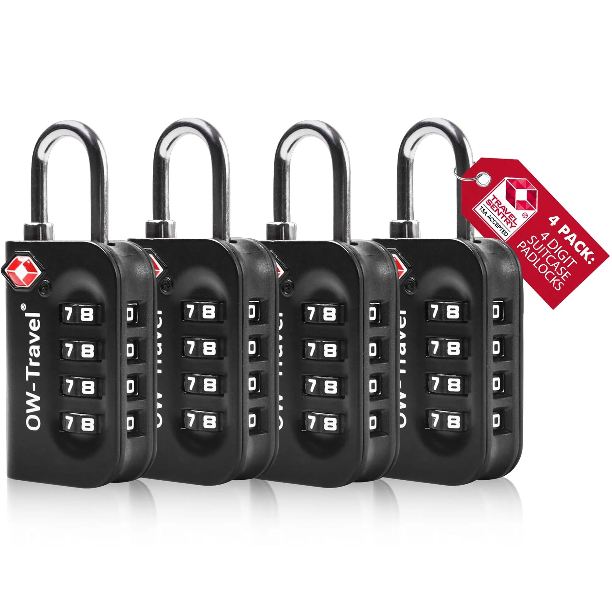 OW-Travel Lucchetto TSA, Lucchetto Valigia Aereo Codice 4 Cifre Nero 4 Pz - immagine 1