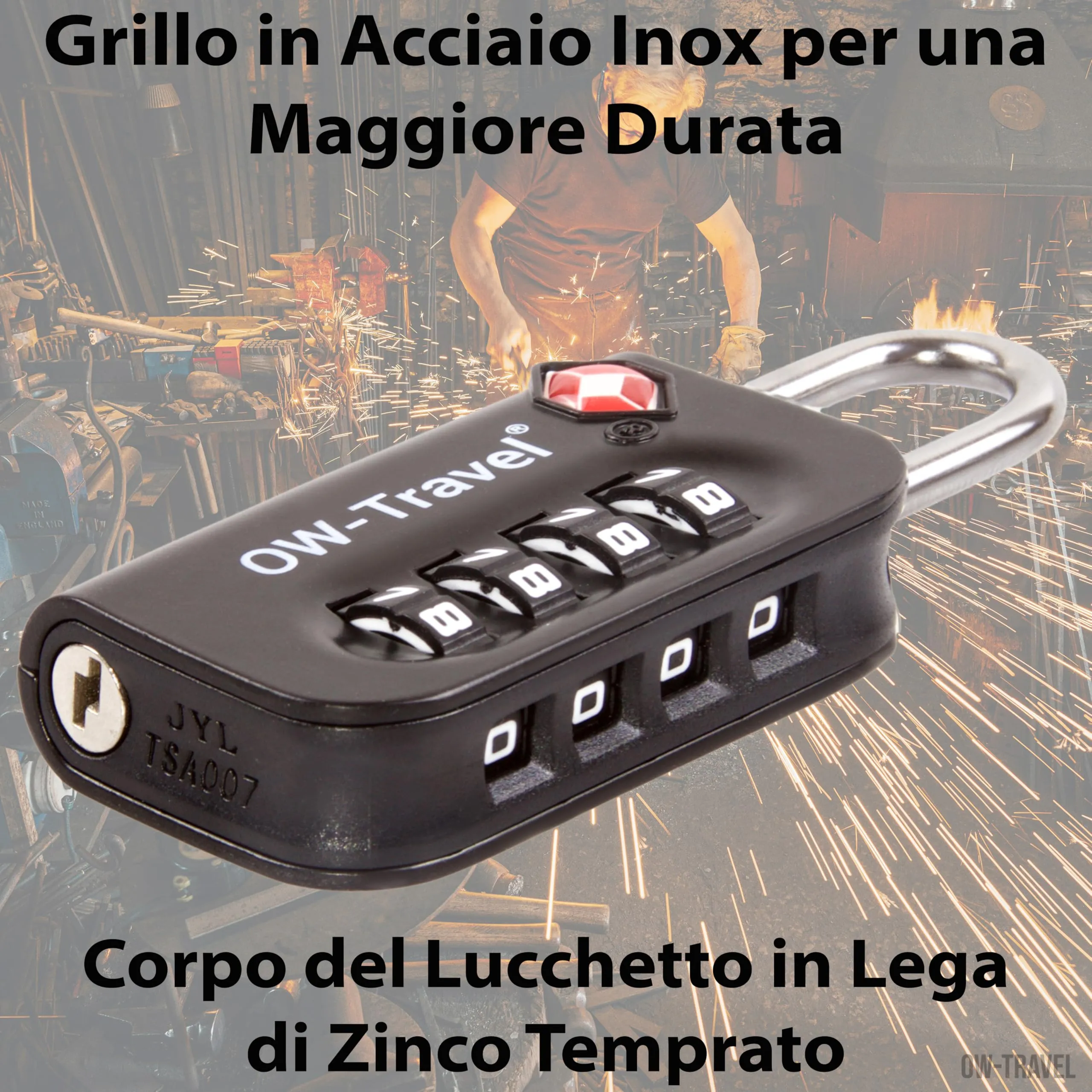 OW-Travel Lucchetto TSA, Lucchetto Valigia Aereo Codice 4 Cifre Nero 3 Pz - immagine 6