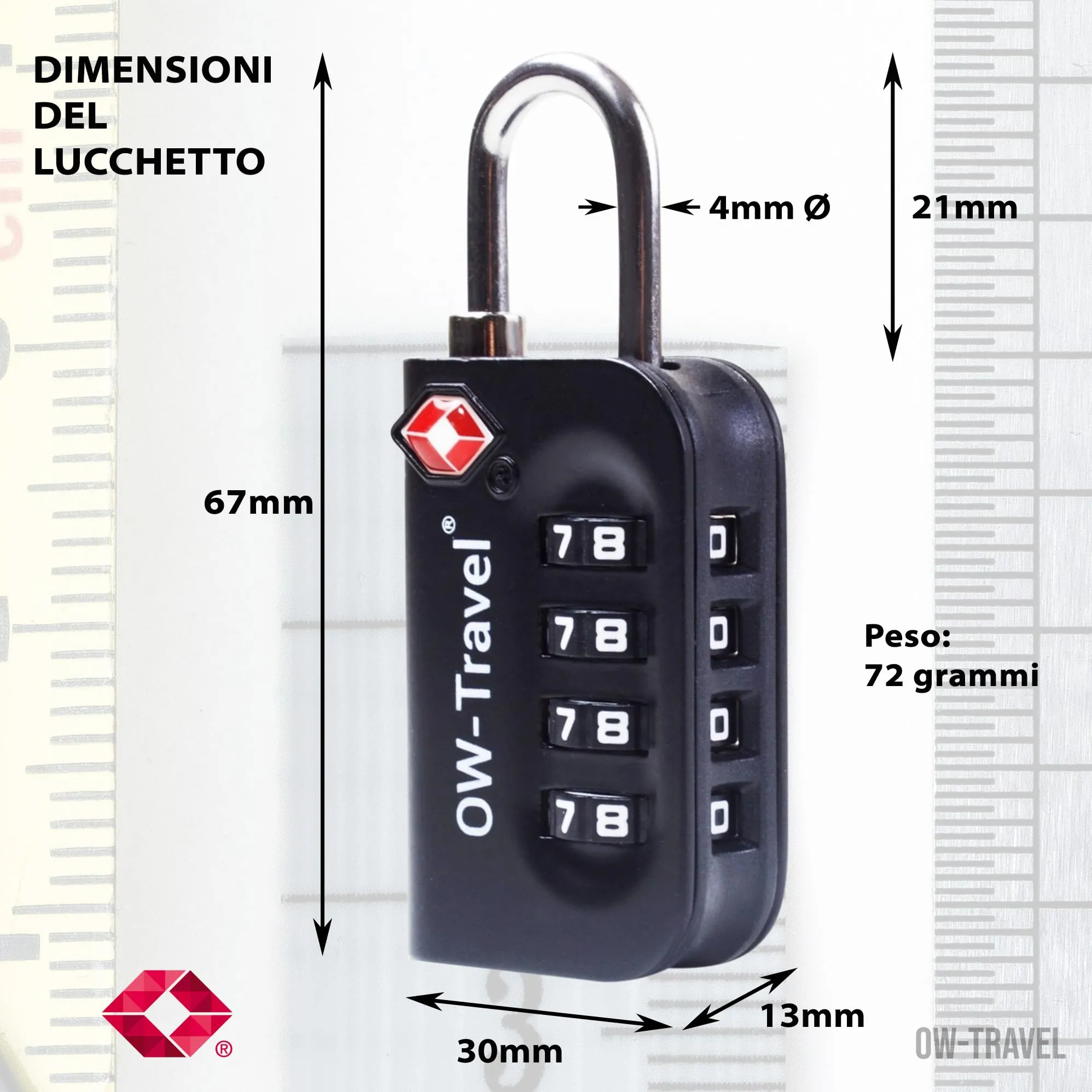 OW-Travel Lucchetto TSA, Lucchetto Valigia Aereo Codice 4 Cifre Nero 3 Pz - immagine 7