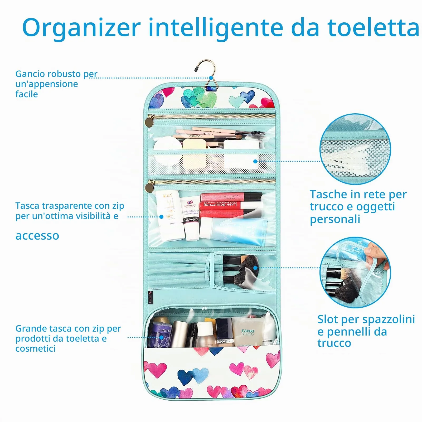 FINTIE Beauty Case da Viaggio Portatile Trucco - immagine 2