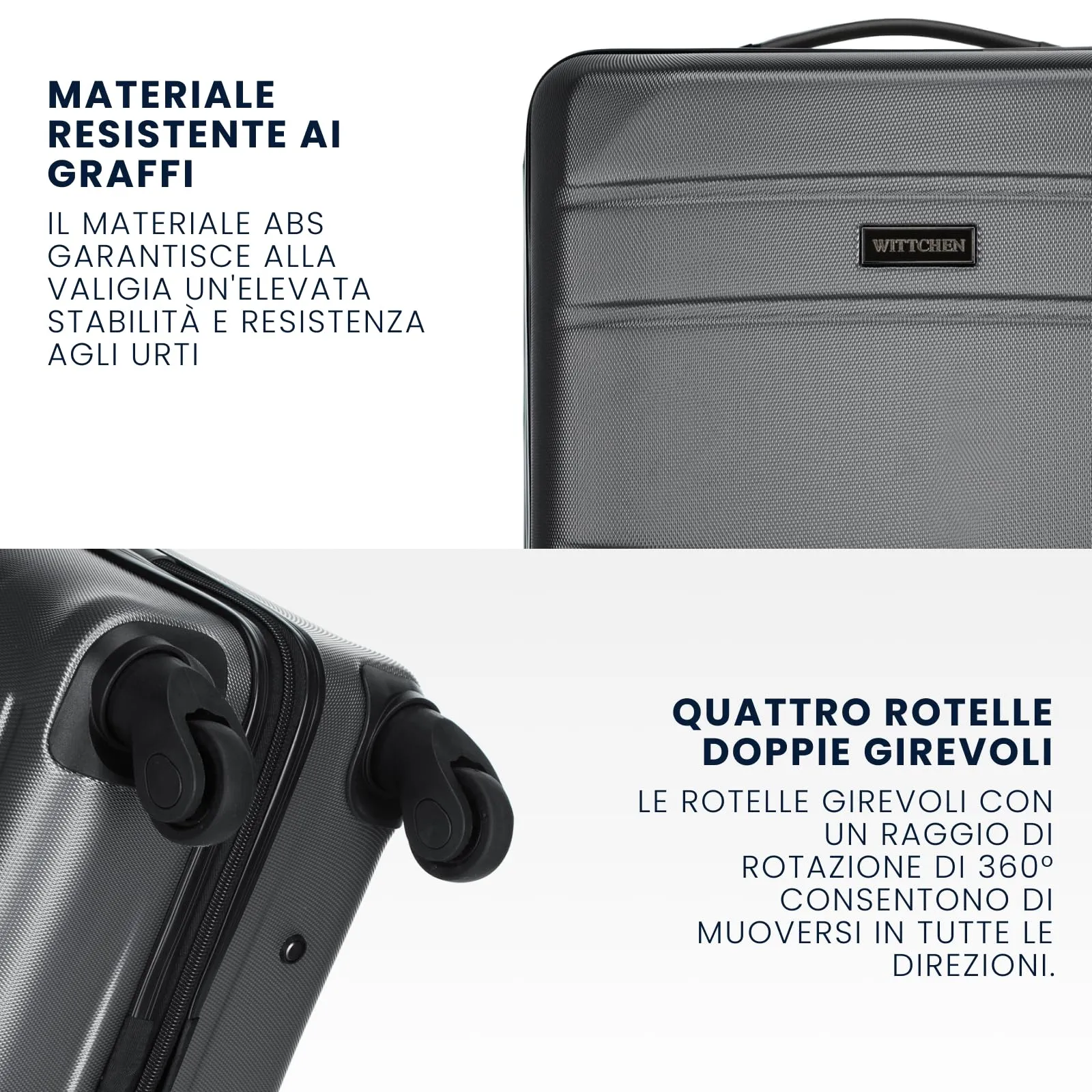WITTCHEN Valigia Media Trolley Valigia Rigida in ABS Valigia Bagaglio Valigie con 4 Ruote Serratura a combinazione Maniglia telescopica Globe Line Grigio Ryanair/ITA Airways/easyJet - immagine 3
