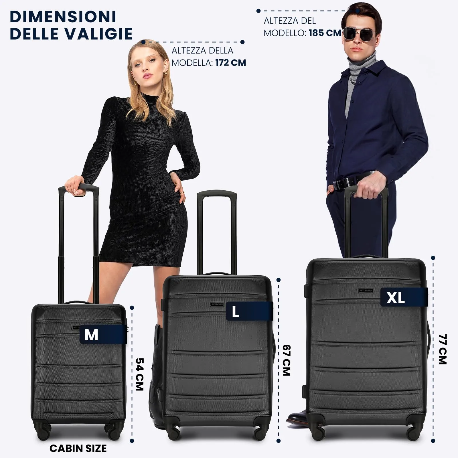 WITTCHEN Valigia grande trolley da viaggio check-in guscio rigido ABS con 4 ruote piroettanti chiusura a combinazione maniglia telescopica Globe Line Nero Ryanair/ITA Airways - immagine 9