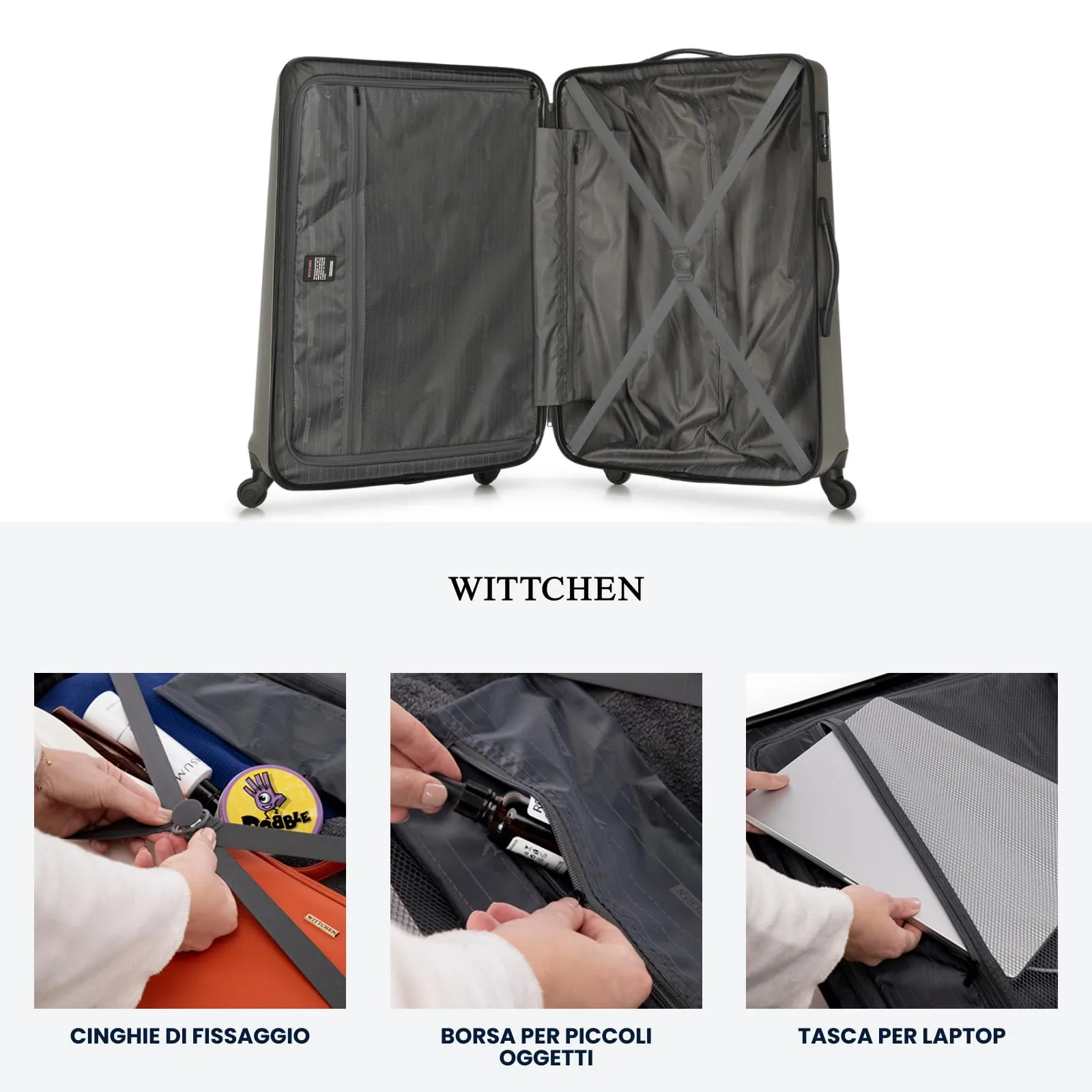 WITTCHEN Valigia grande trolley da viaggio check-in guscio rigido ABS con 4 ruote piroettanti chiusura a combinazione maniglia telescopica Globe Line Champagne Ryanair/ITA Airways - immagine 6