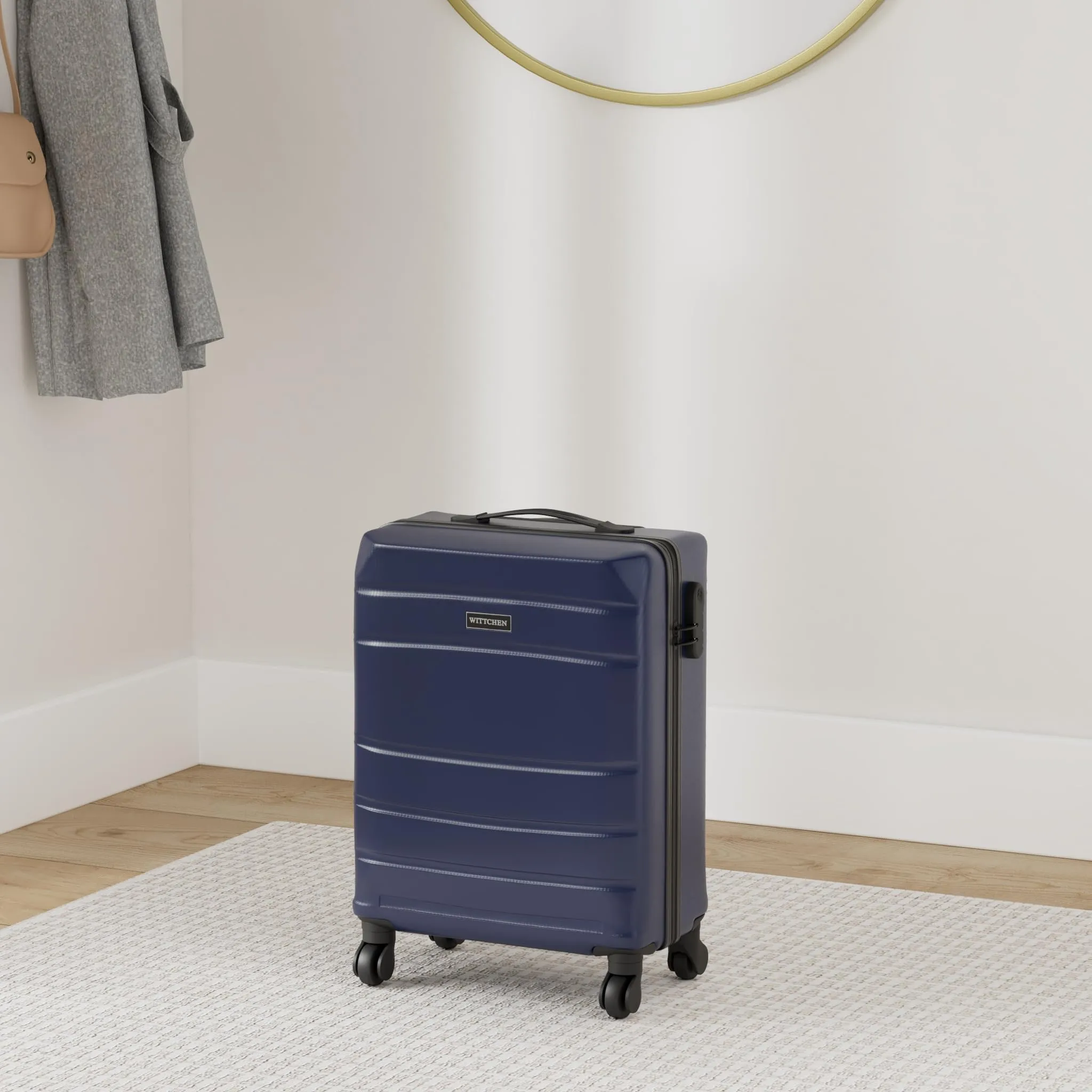 WITTCHEN Valigia da Cabina Trolley Bagaglio a Mano Valigia a rotelle piccola guscio duro in ABS 4 ruote spinner Serratura a combinazione Maniglia telescopica Globe Line Blu Navy Ryanair/ITA Airways - immagine 2