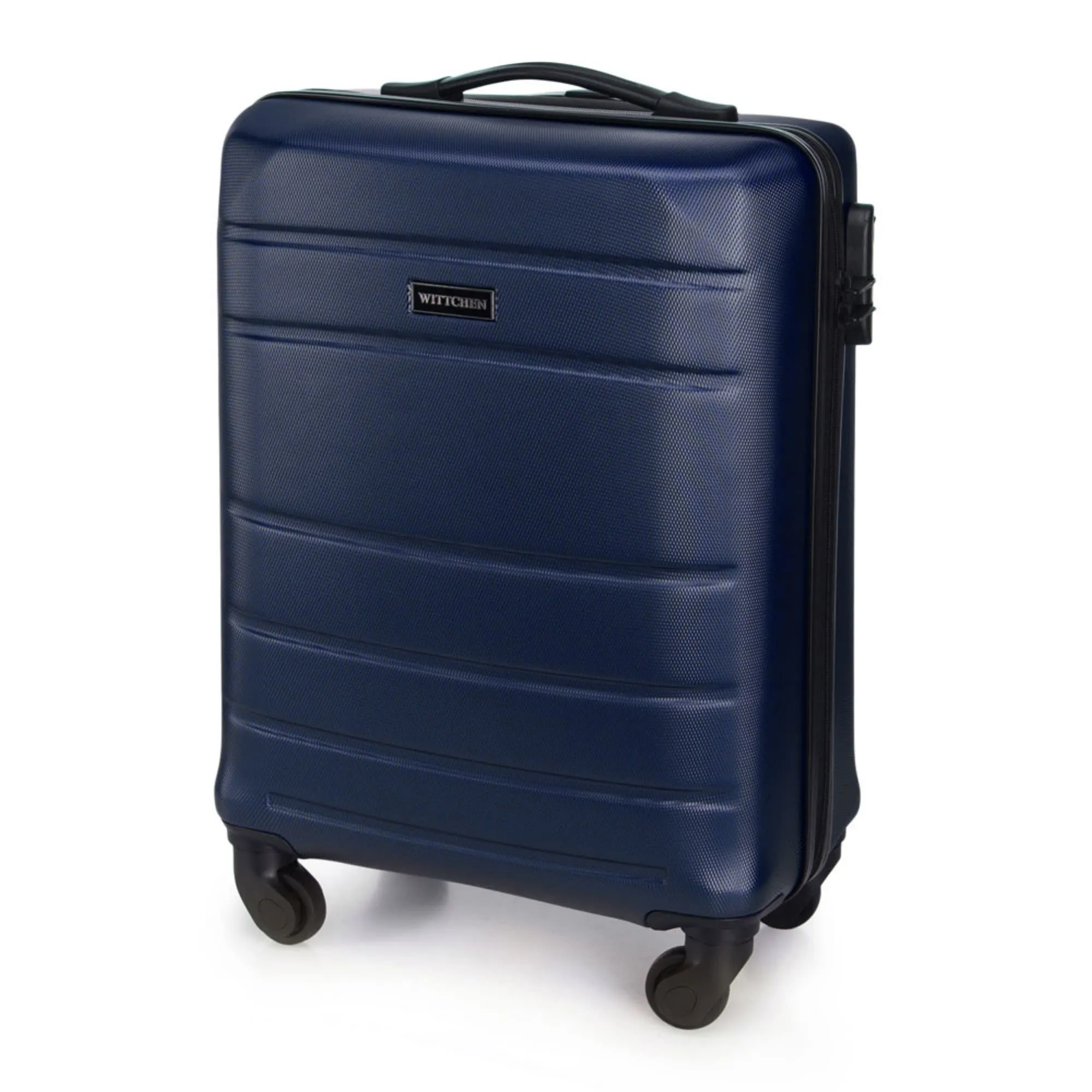 WITTCHEN Valigia da Cabina Trolley Bagaglio a Mano Valigia a rotelle piccola guscio duro in ABS 4 ruote spinner Serratura a combinazione Maniglia telescopica Globe Line Blu Navy Ryanair/ITA Airways - immagine 4