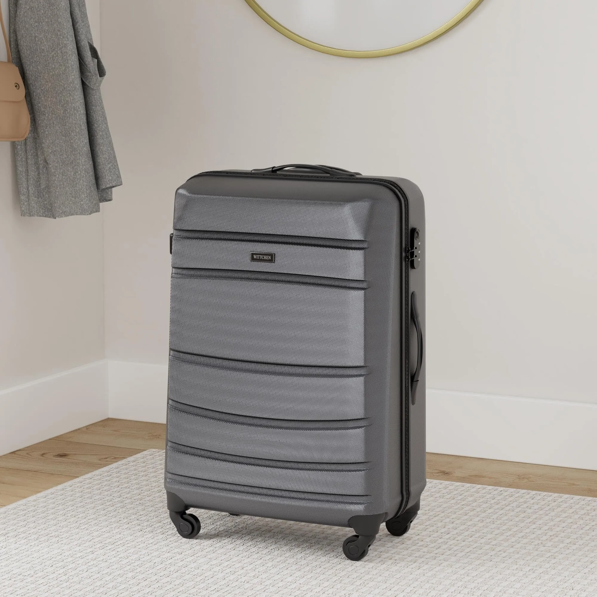 WITTCHEN Valigia grande trolley da viaggio check-in guscio rigido ABS con 4 ruote piroettanti chiusura a combinazione maniglia telescopica Globe Line Grigio Ryanair/ITA Airways - immagine 2