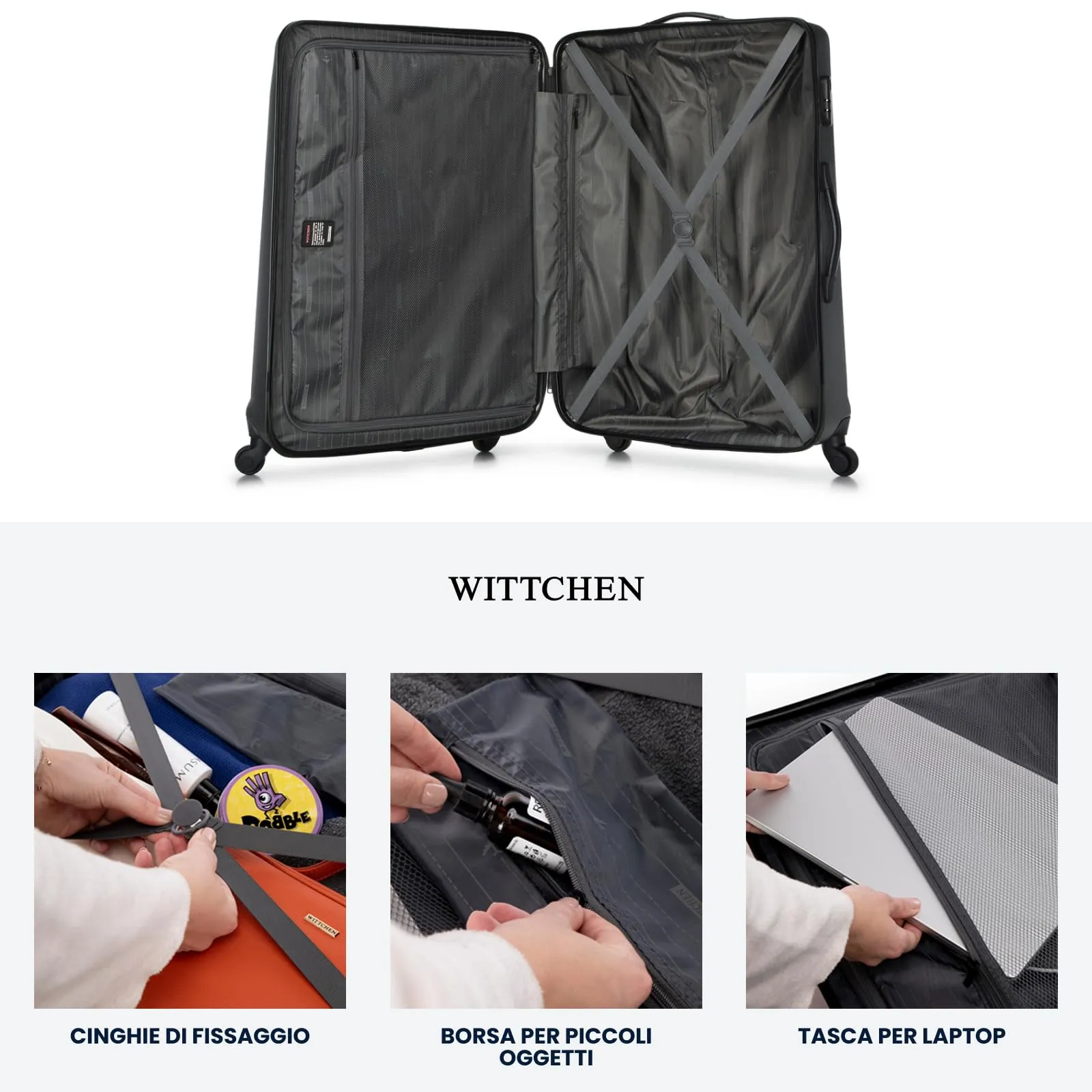 WITTCHEN valigia da viaggio set di 3 valigie trolley bagaglio a mano valigia a rotelle in ABS con 4 ruote spinner chiusura a combinazione maniglia telescopica Globe Line Grigio Ryanair/ITA Airways - immagine 6