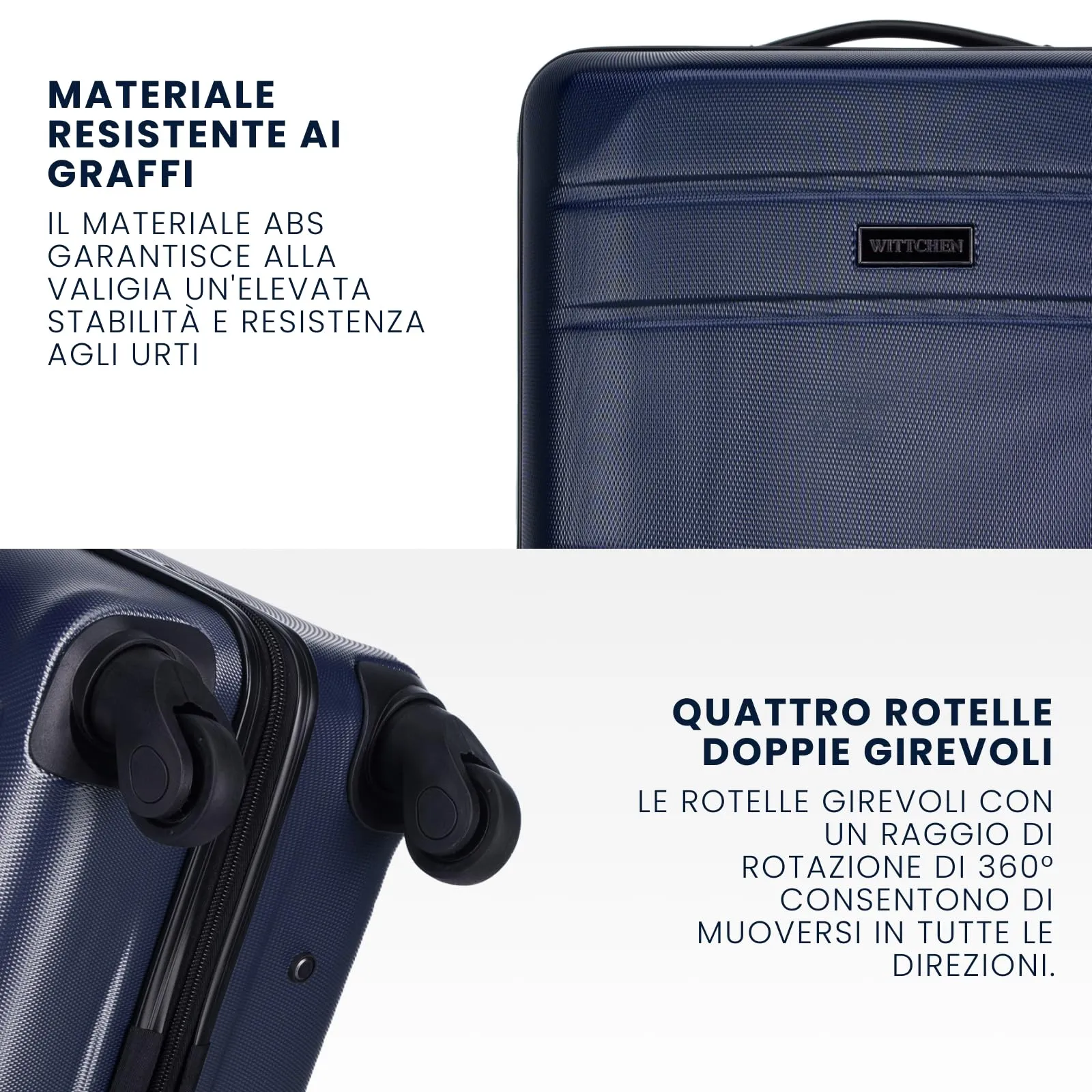 WITTCHEN Valigia grande trolley da viaggio check-in guscio rigido ABS con 4 ruote piroettanti chiusura a combinazione maniglia telescopica Globe Line Blu Navy Ryanair/ITA Airways - immagine 3