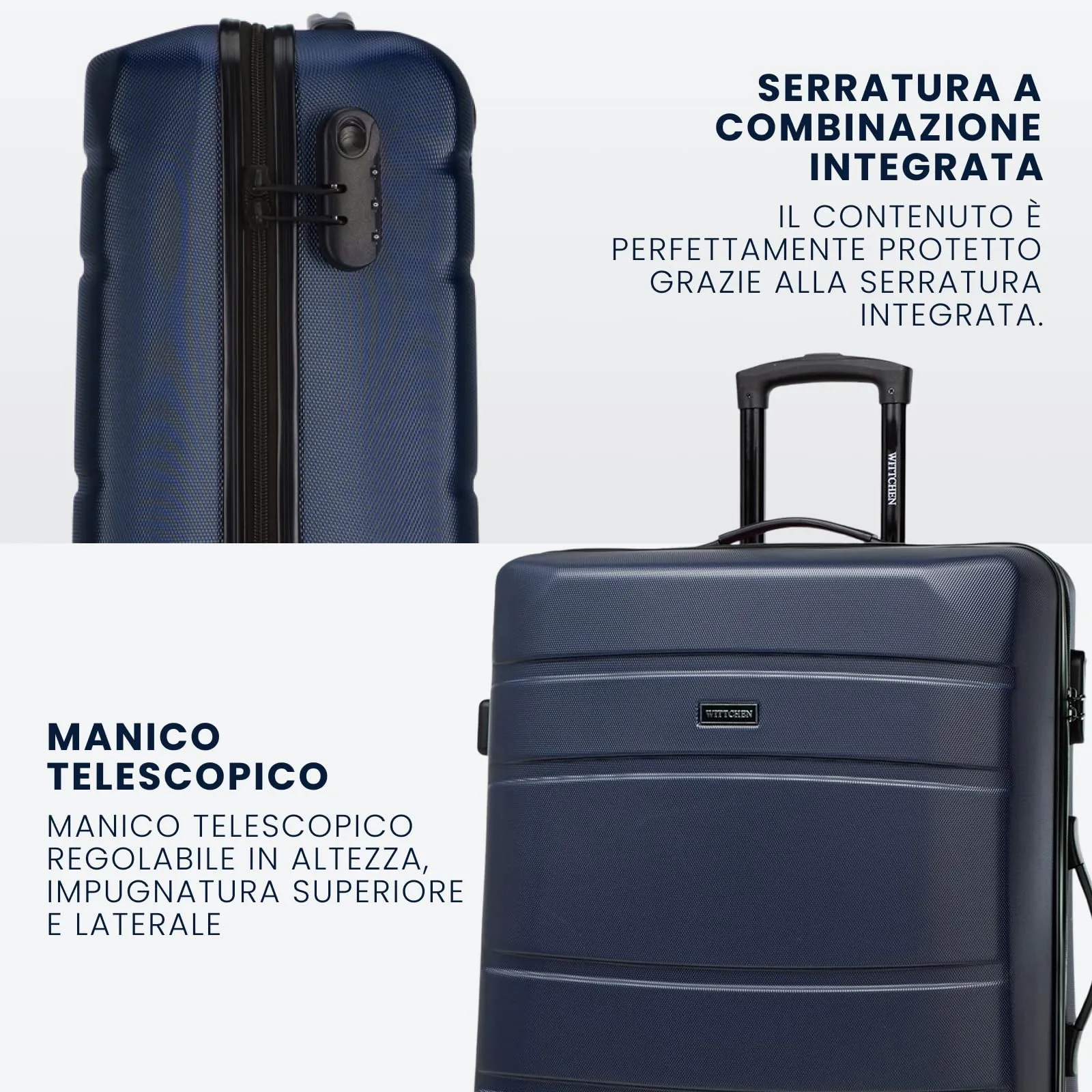 WITTCHEN Valigia grande trolley da viaggio check-in guscio rigido ABS con 4 ruote piroettanti chiusura a combinazione maniglia telescopica Globe Line Blu Navy Ryanair/ITA Airways - immagine 5