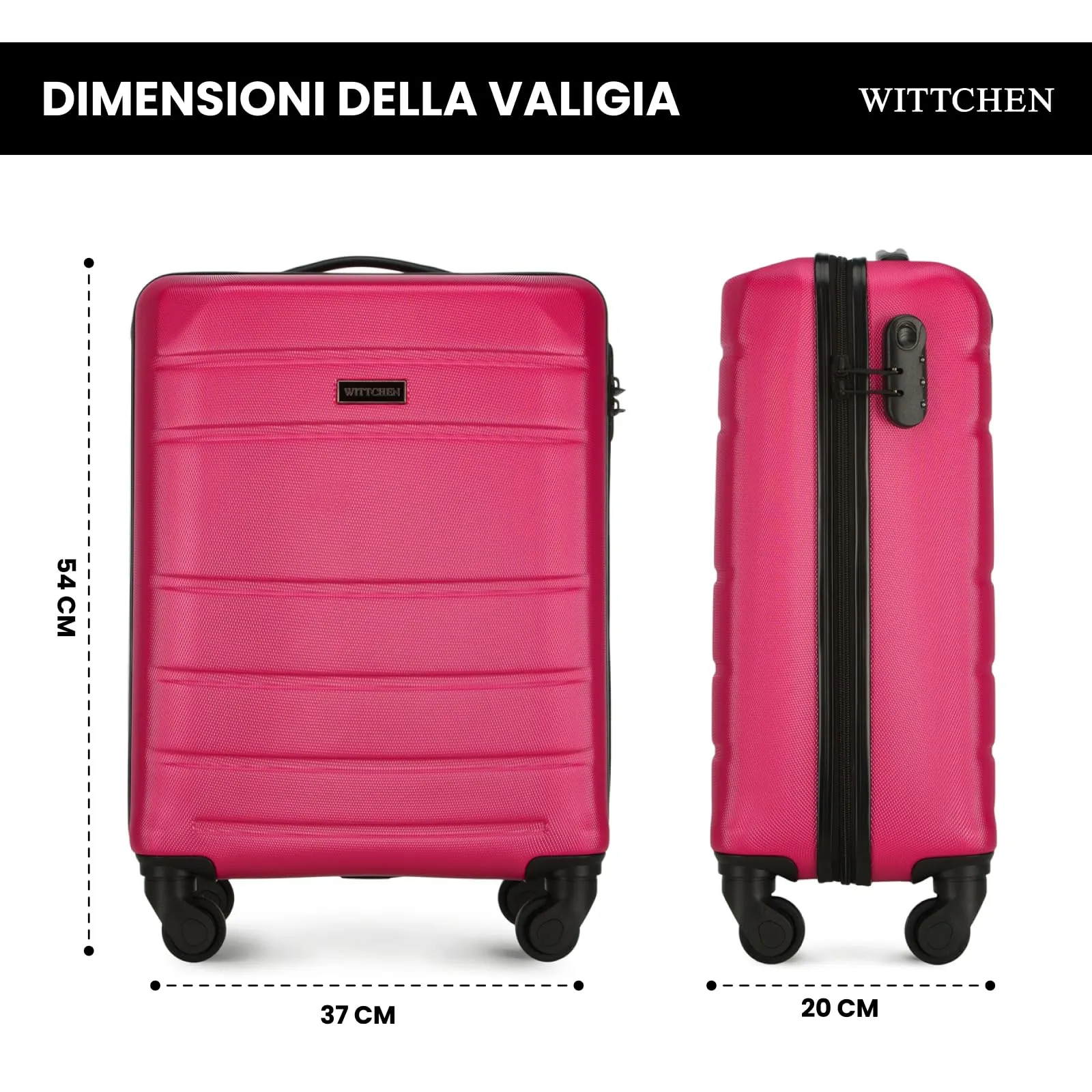 WITTCHEN Valigia da viaggio Bagaglio a mano Valigia da cabina Valigia rigida in ABS con 4 ruote girevoli Serratura a combinazione Maniglia telescopica Globe Line Taglia S Rosa Ryanair/ITA Airways - immagine 2