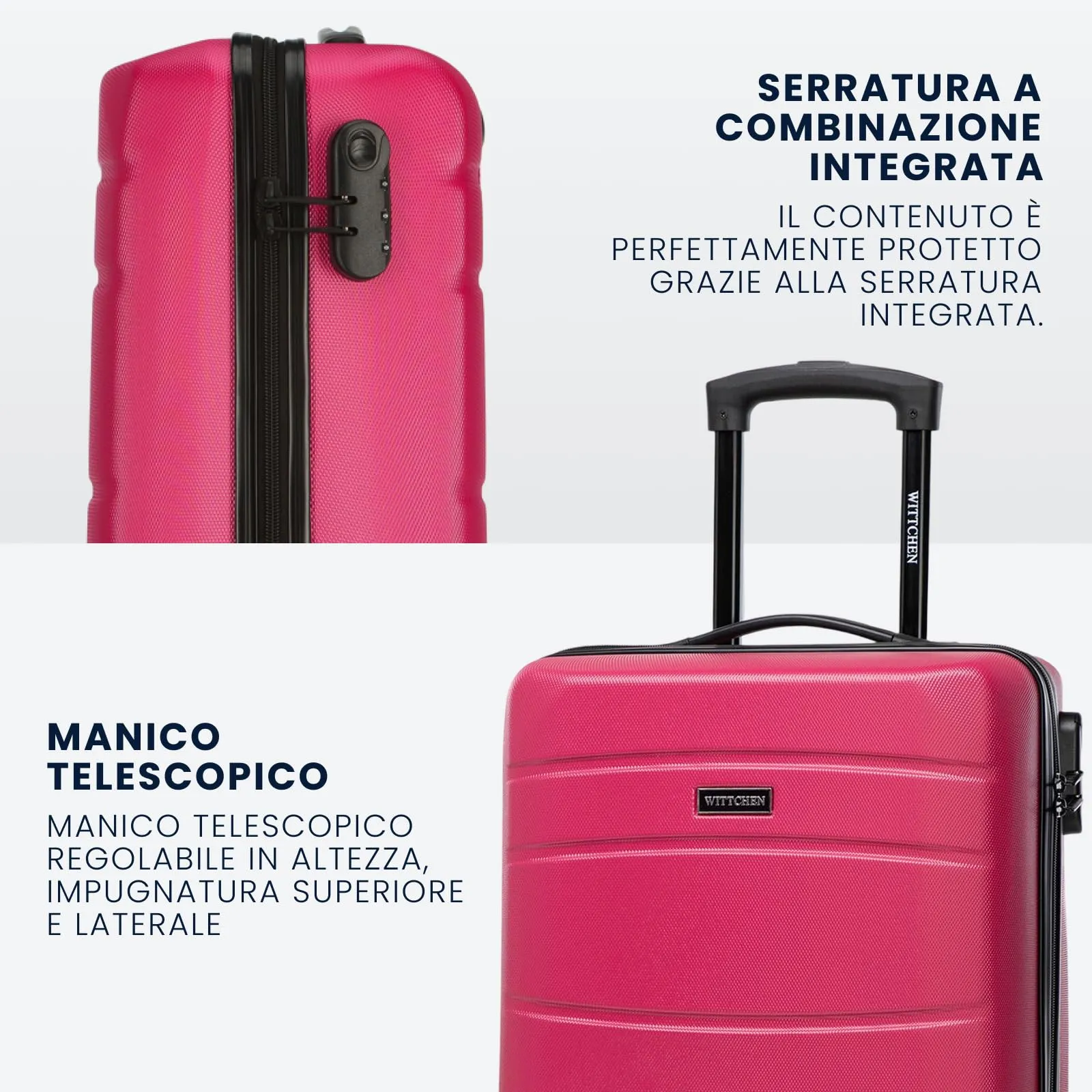 WITTCHEN Valigia da viaggio Bagaglio a mano Valigia da cabina Valigia rigida in ABS con 4 ruote girevoli Serratura a combinazione Maniglia telescopica Globe Line Taglia S Rosa Ryanair/ITA Airways - immagine 5
