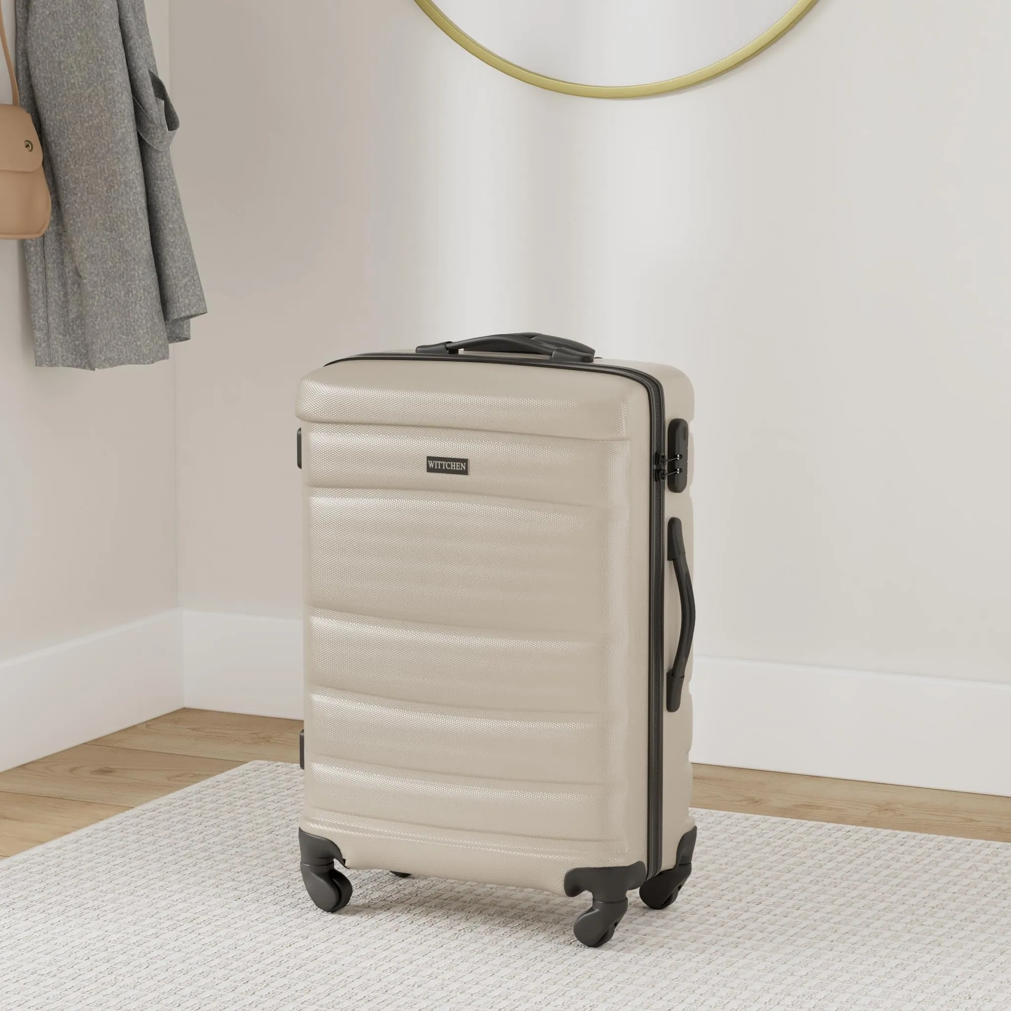 WITTCHEN Valigia Media Trolley Valigia Rigida in ABS Valigia Bagaglio Valigie con 4 Ruote Serratura a combinazione Maniglia telescopica Globe Line Champagne Ryanair/ITA Airways/easyJet - immagine 2
