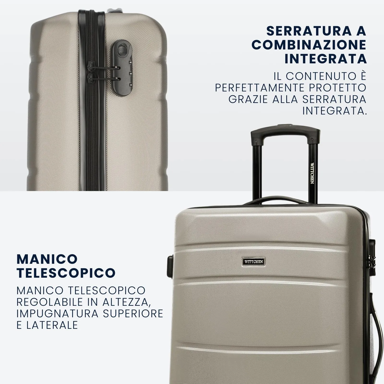 WITTCHEN Valigia Media Trolley Valigia Rigida in ABS Valigia Bagaglio Valigie con 4 Ruote Serratura a combinazione Maniglia telescopica Globe Line Champagne Ryanair/ITA Airways/easyJet - immagine 6