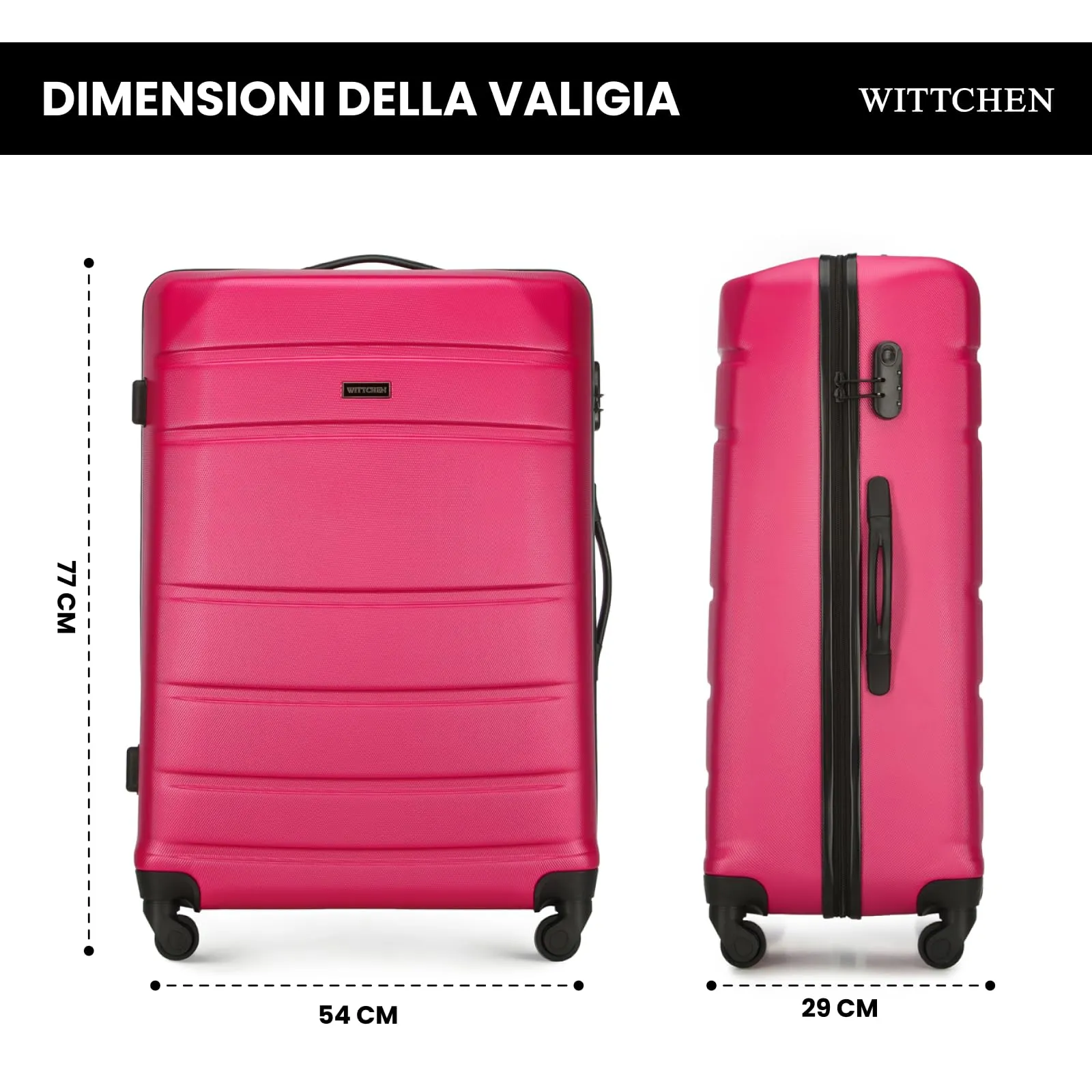 WITTCHEN Valigia grande trolley da viaggio check-in guscio rigido ABS con 4 ruote piroettanti chiusura a combinazione maniglia telescopica Globe Line Rosa Ryanair/ITA Airways - immagine 2