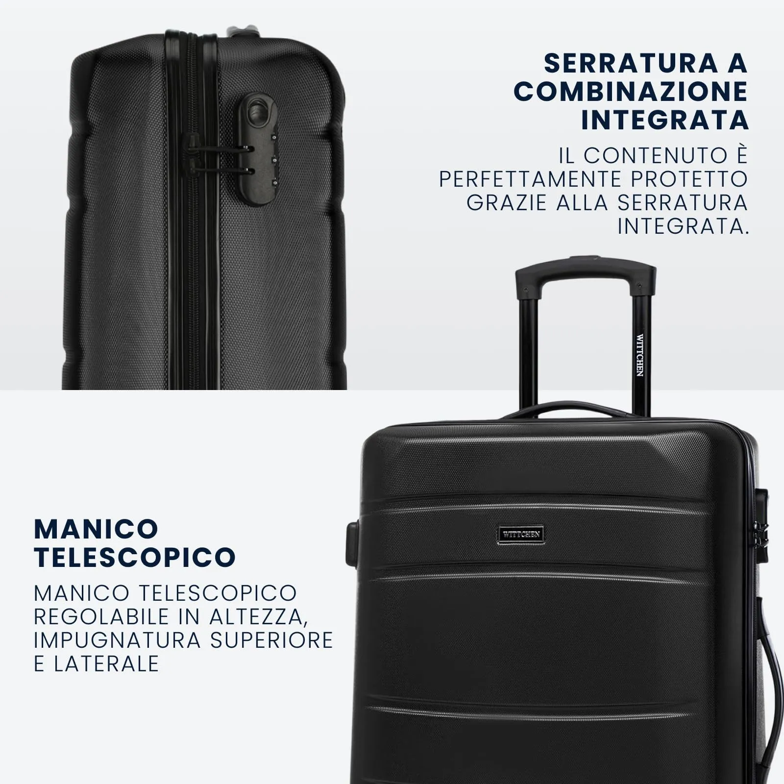 WITTCHEN Valigia Media Trolley Valigia Rigida in ABS Valigia Bagaglio Valigie con 4 Ruote Serratura a combinazione Maniglia telescopica Globe Line Nero Ryanair/ITA Airways/easyJet - immagine 5