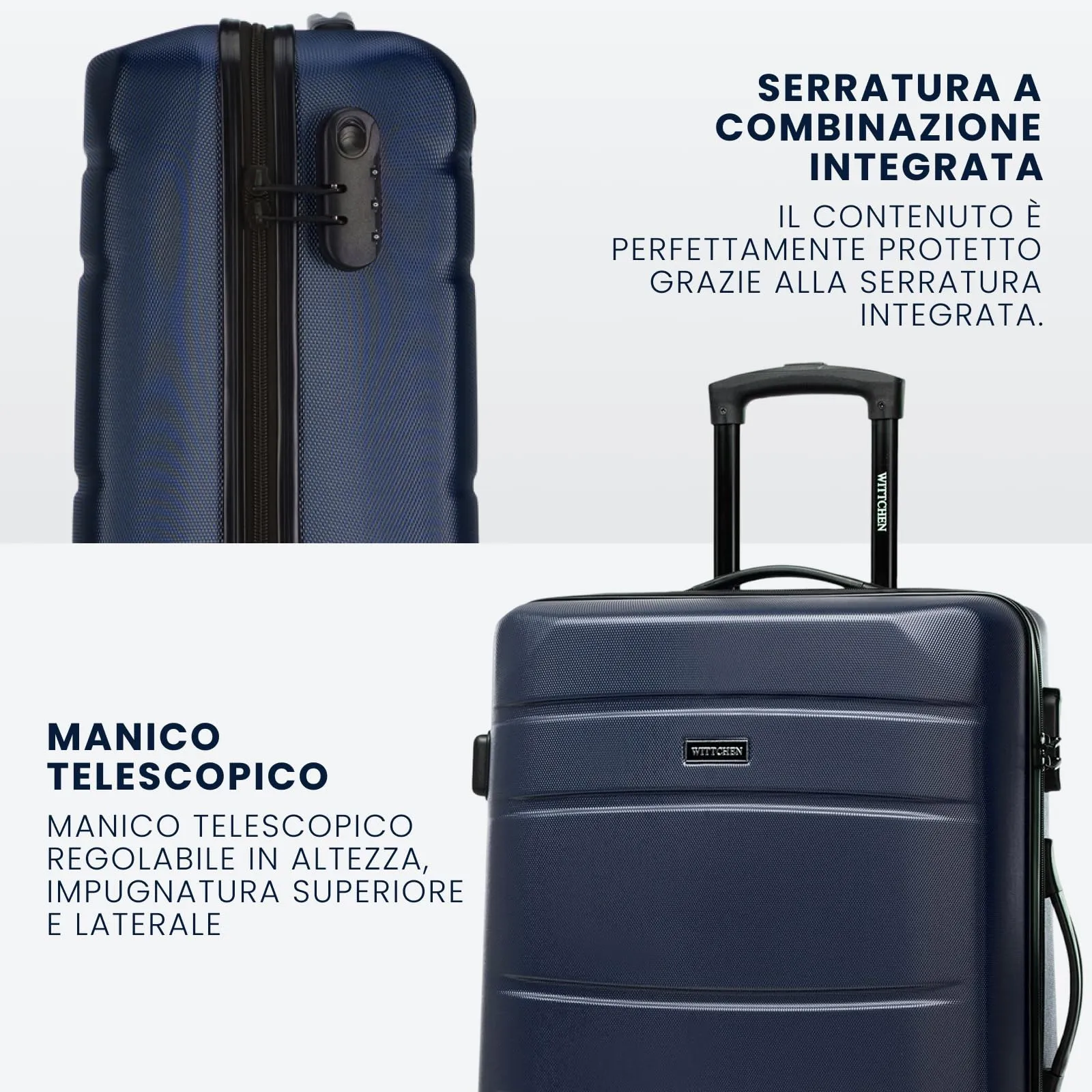WITTCHEN Valigia Media Trolley Valigia Rigida in ABS Valigia Bagaglio Valigie con 4 Ruote Serratura a combinazione Maniglia telescopica Globe Line Blu Navy Ryanair/ITA Airways/easyJet - immagine 5